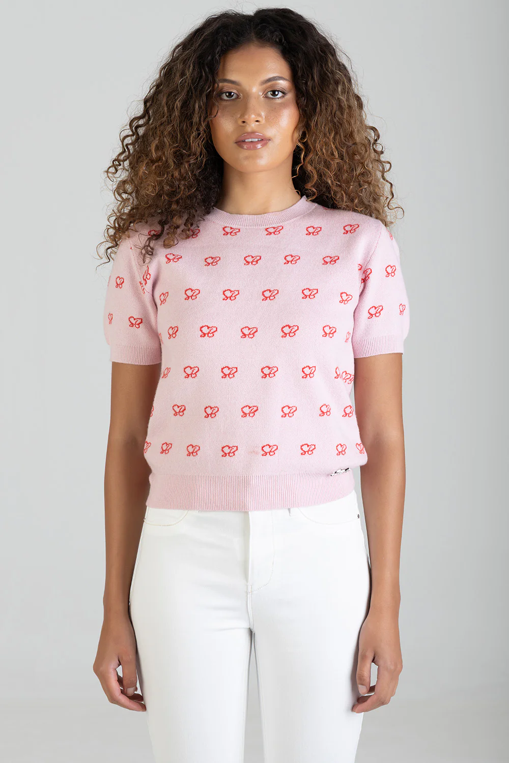 Stolen Hearts Short Sleeve Knitwear Top With Logo - Pink - Image 6