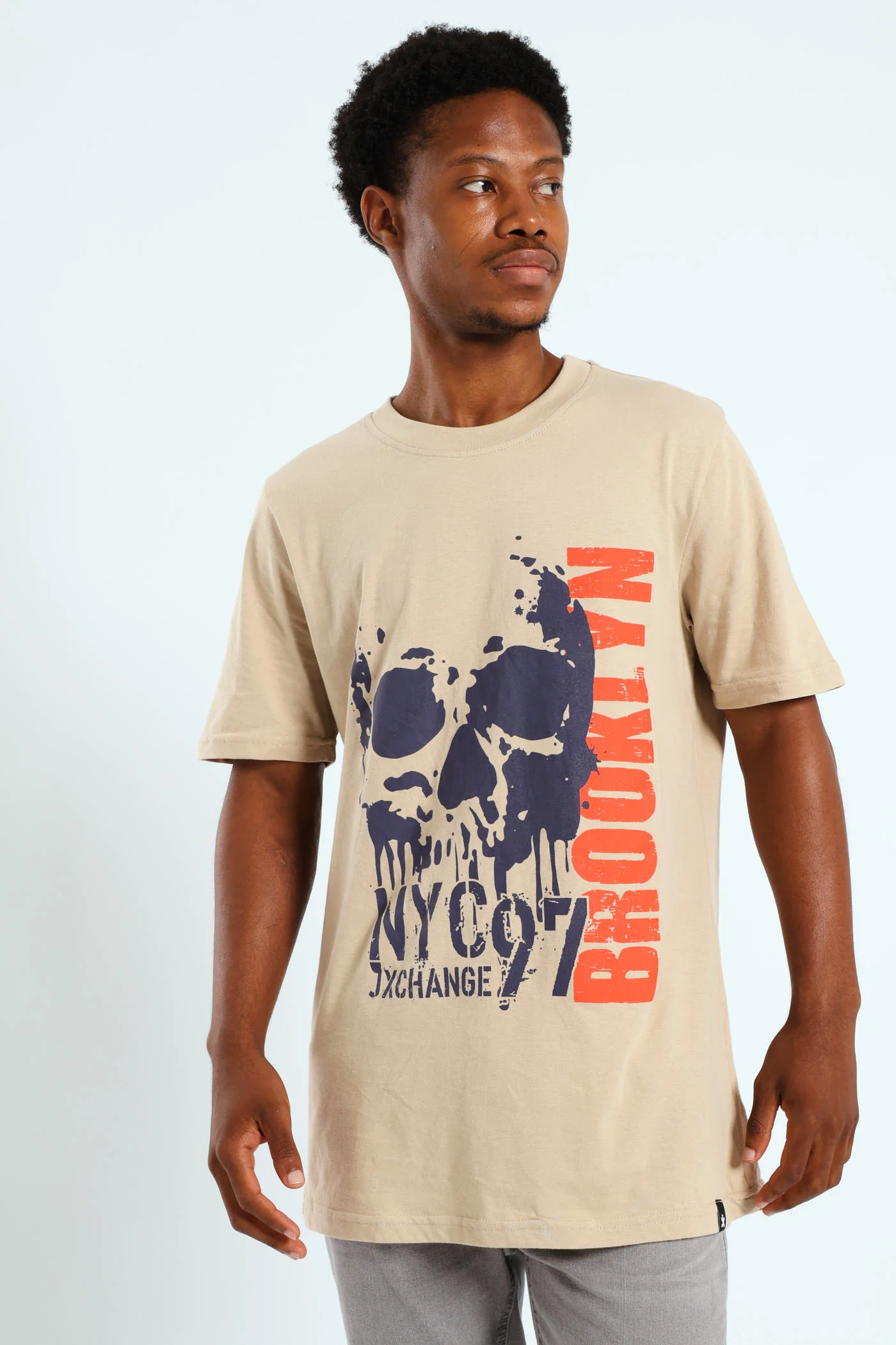 Two Colour Front Print T-Shirt - Stone - Image 2