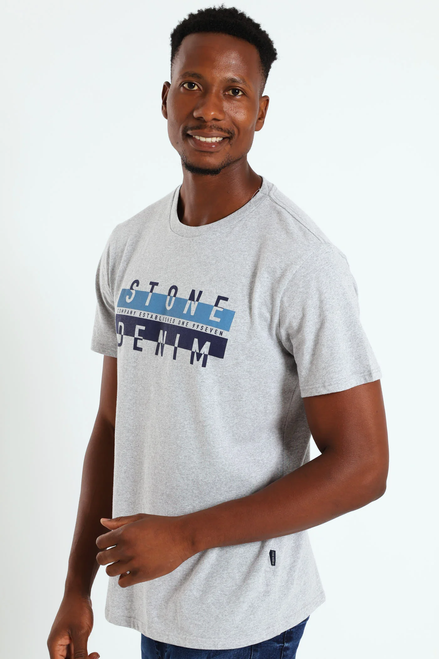 Stone Denim Est.Tee - Grey Melange - Image 2
