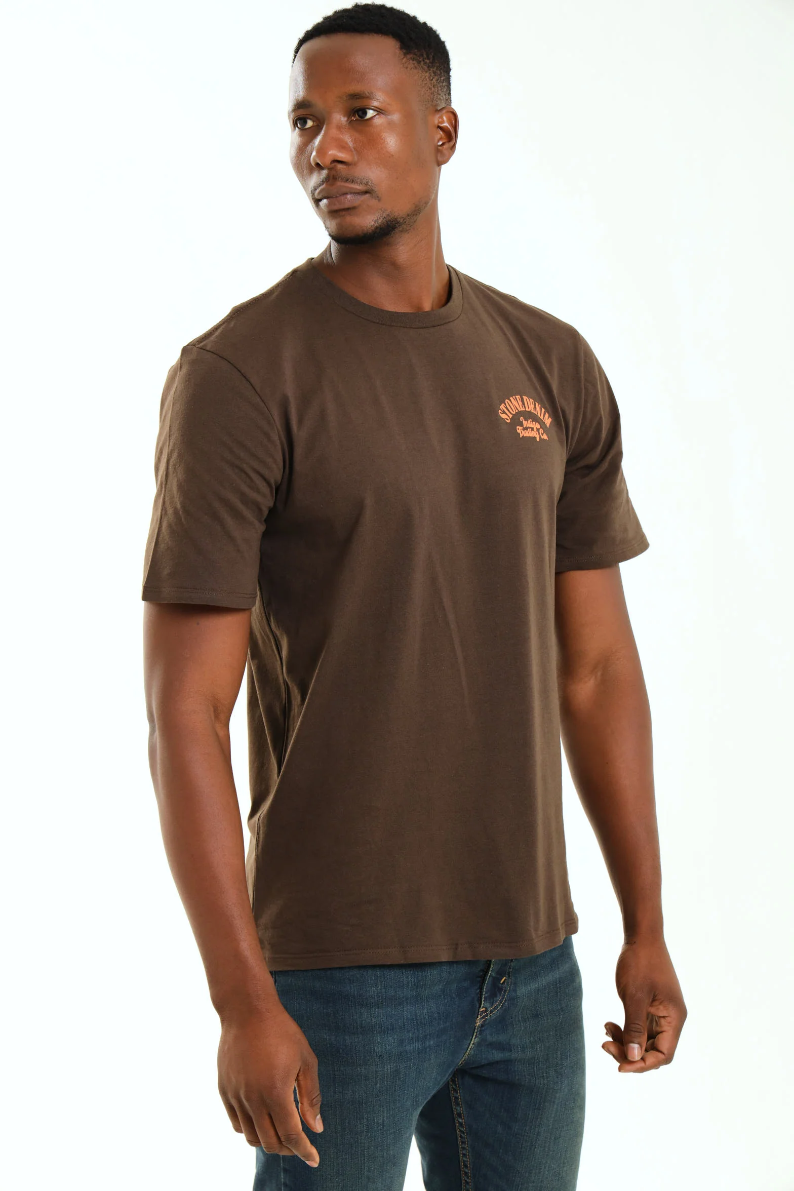 Stone Denim Indigo Trading Chest T-Shirt - Chocolate - Image 3