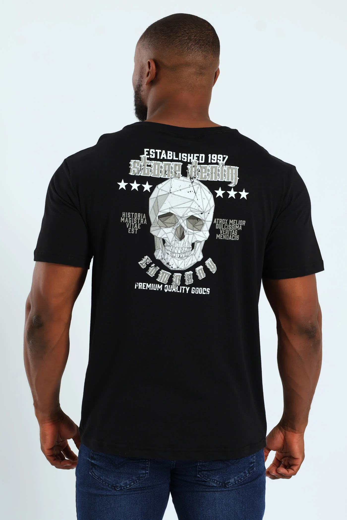 Stone Denim Skull Front & Back Tee - Black - Image 2