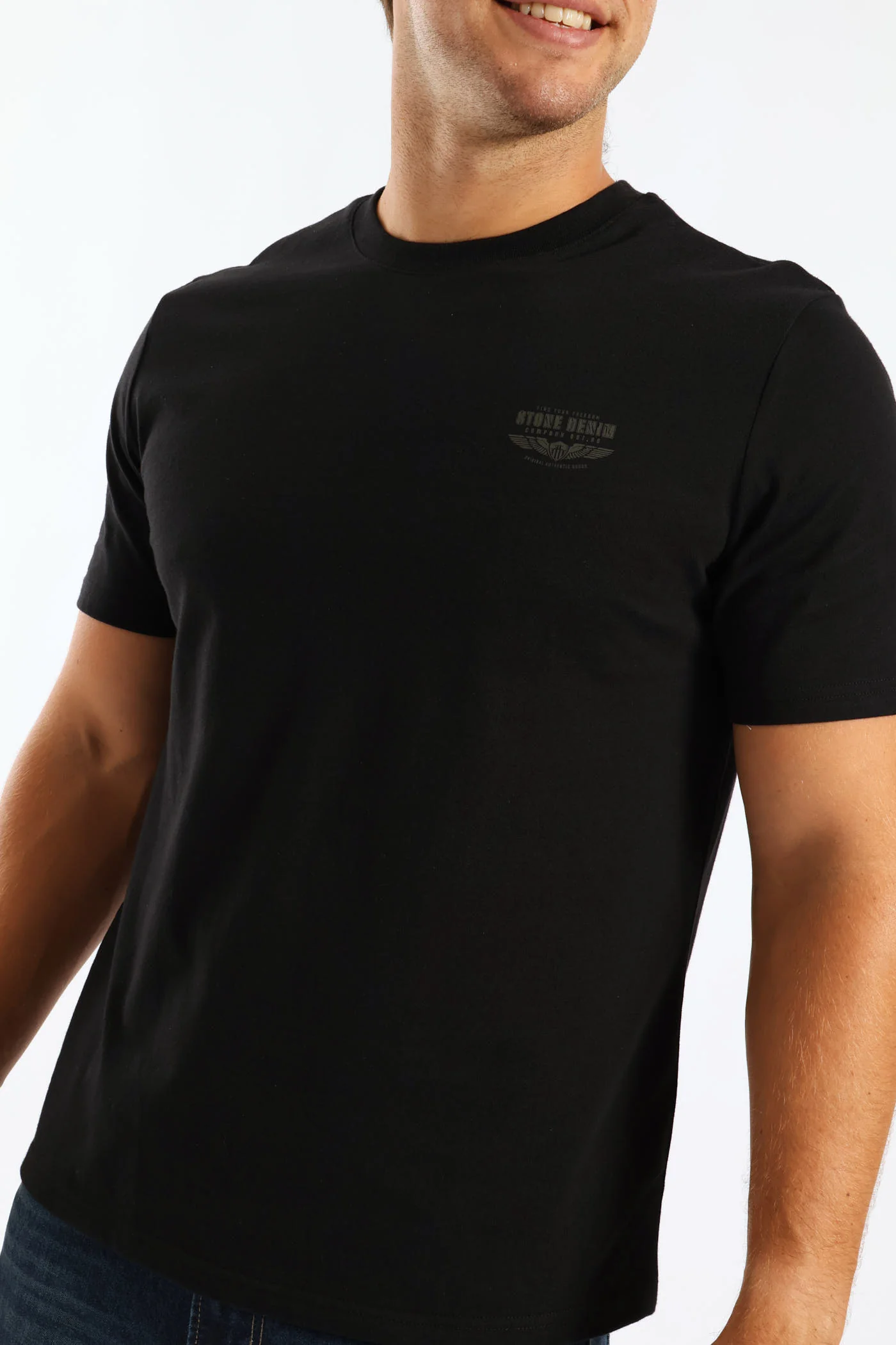 Stone Denim Wings Heavy Weight Chest Print Tee - Black - Image 2