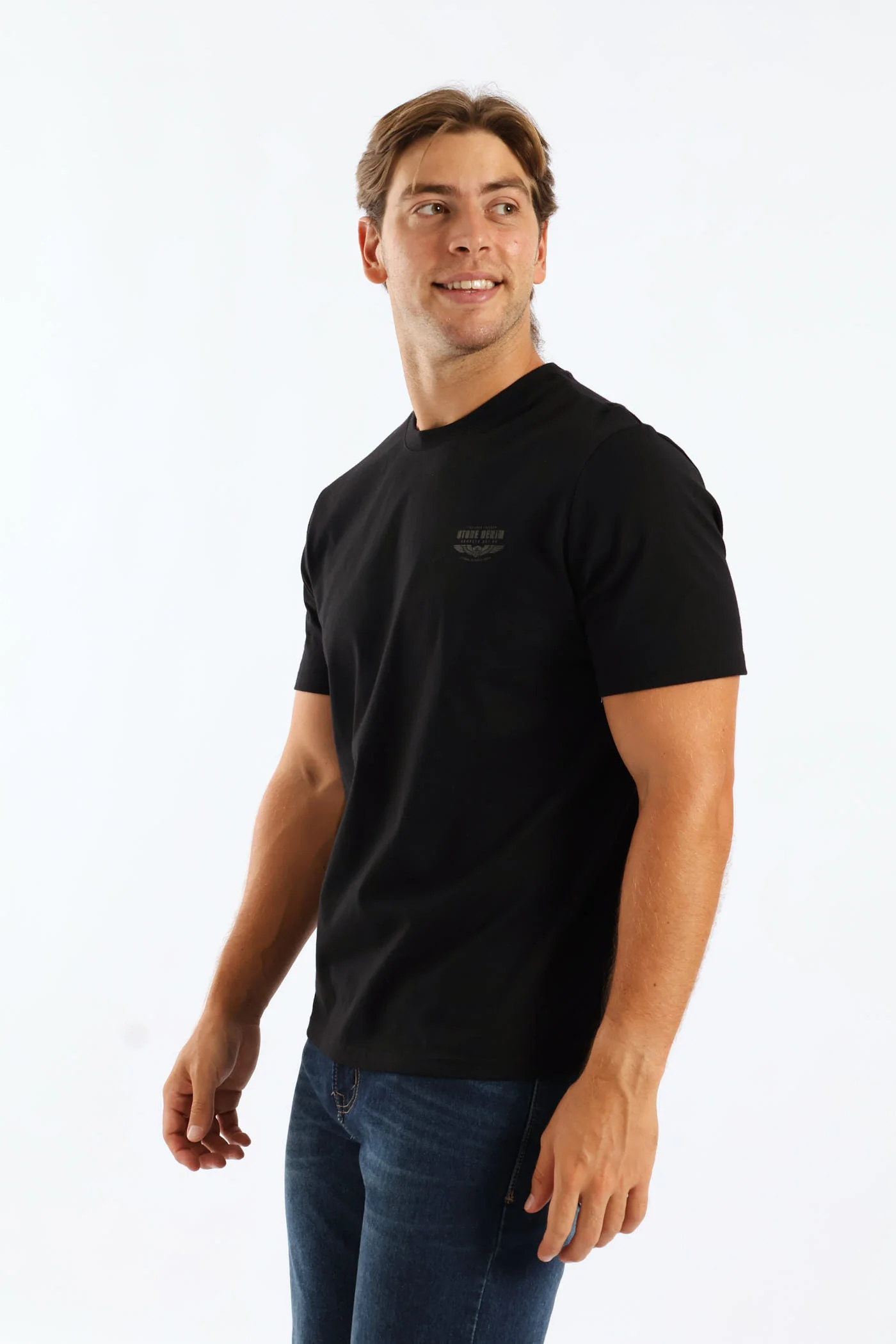 Stone Denim Wings Heavy Weight Chest Print Tee - Black - Image 3