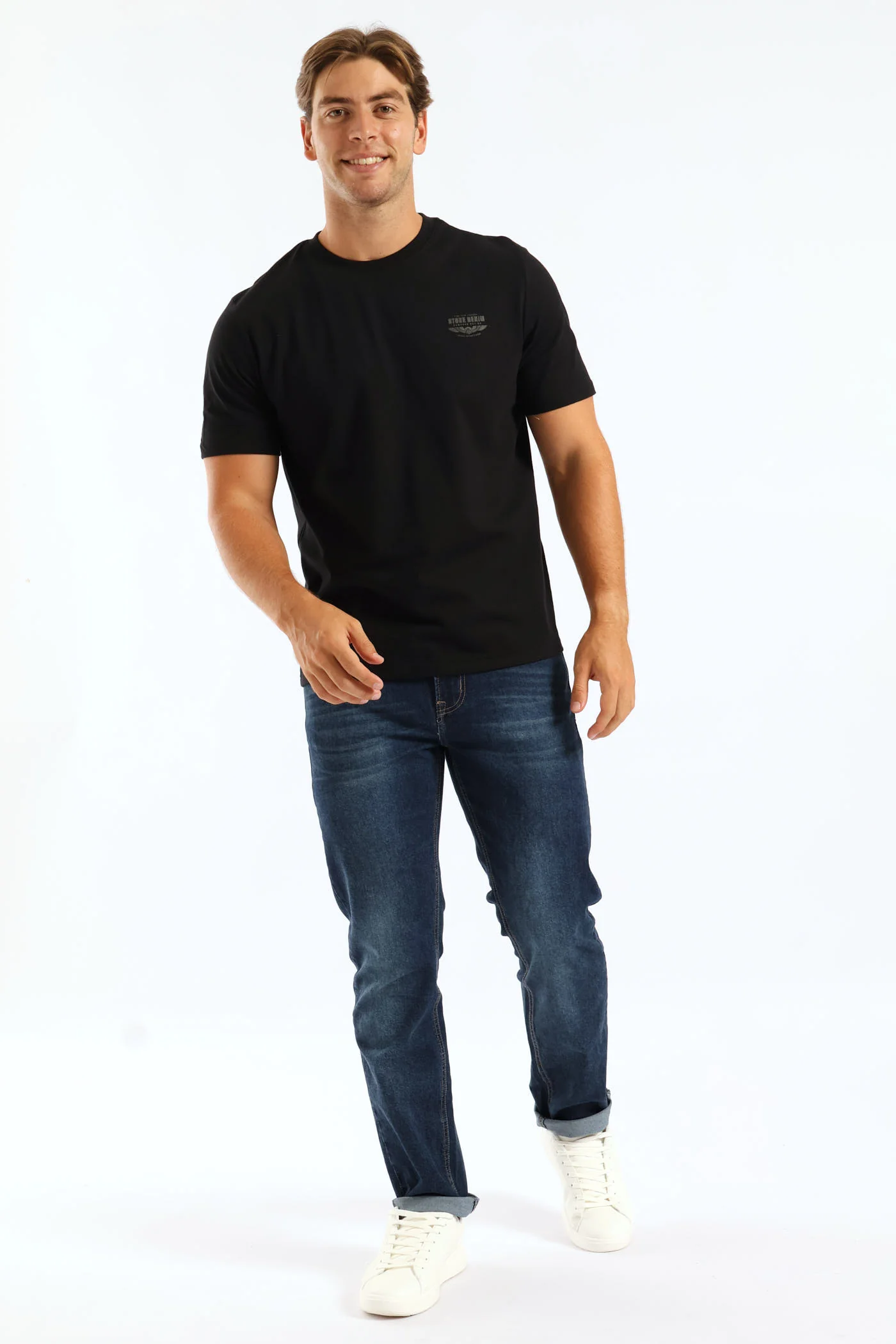 Stone Denim Wings Heavy Weight Chest Print Tee - Black - Image 5