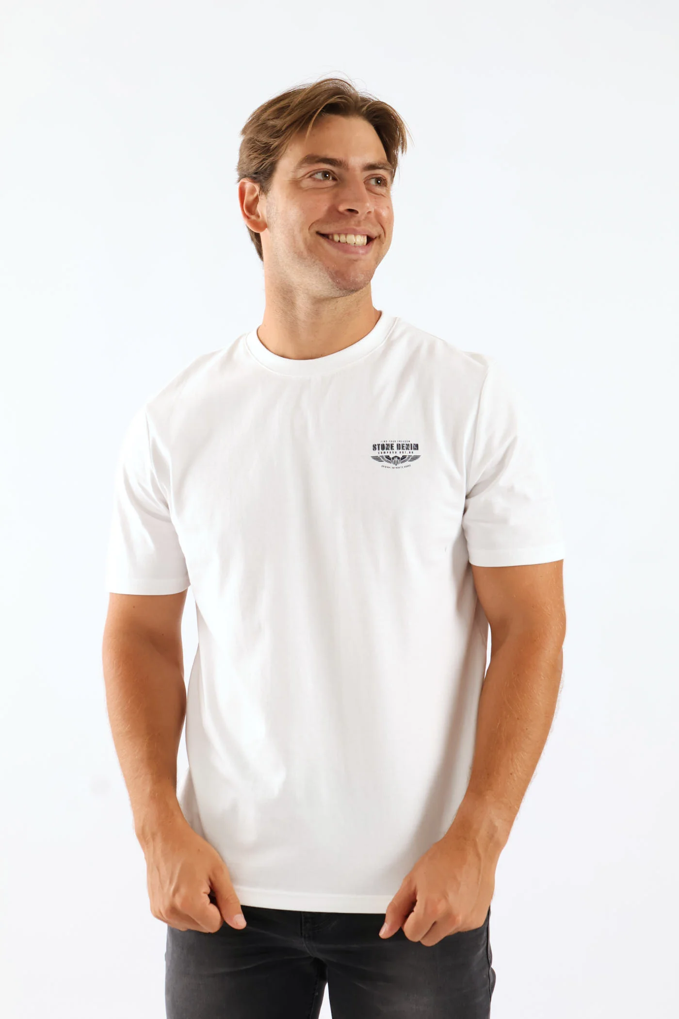 Stone Denim Wings Heavy Weight Chest Print Tee - White - Image 2