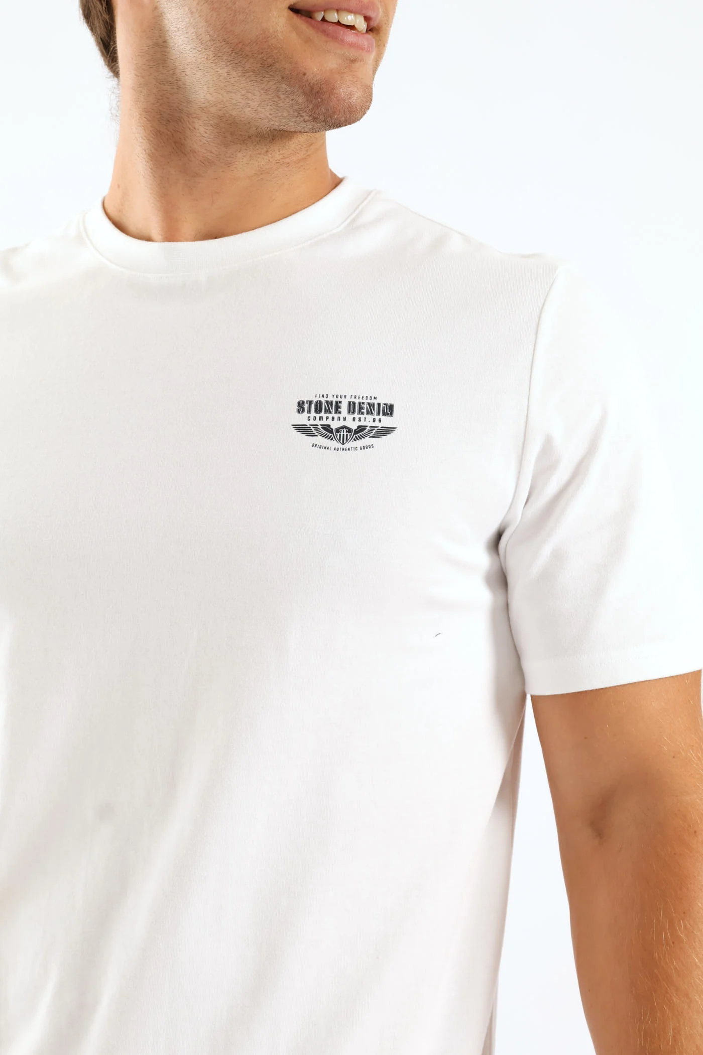 Stone Denim Wings Heavy Weight Chest Print Tee - White - Image 3
