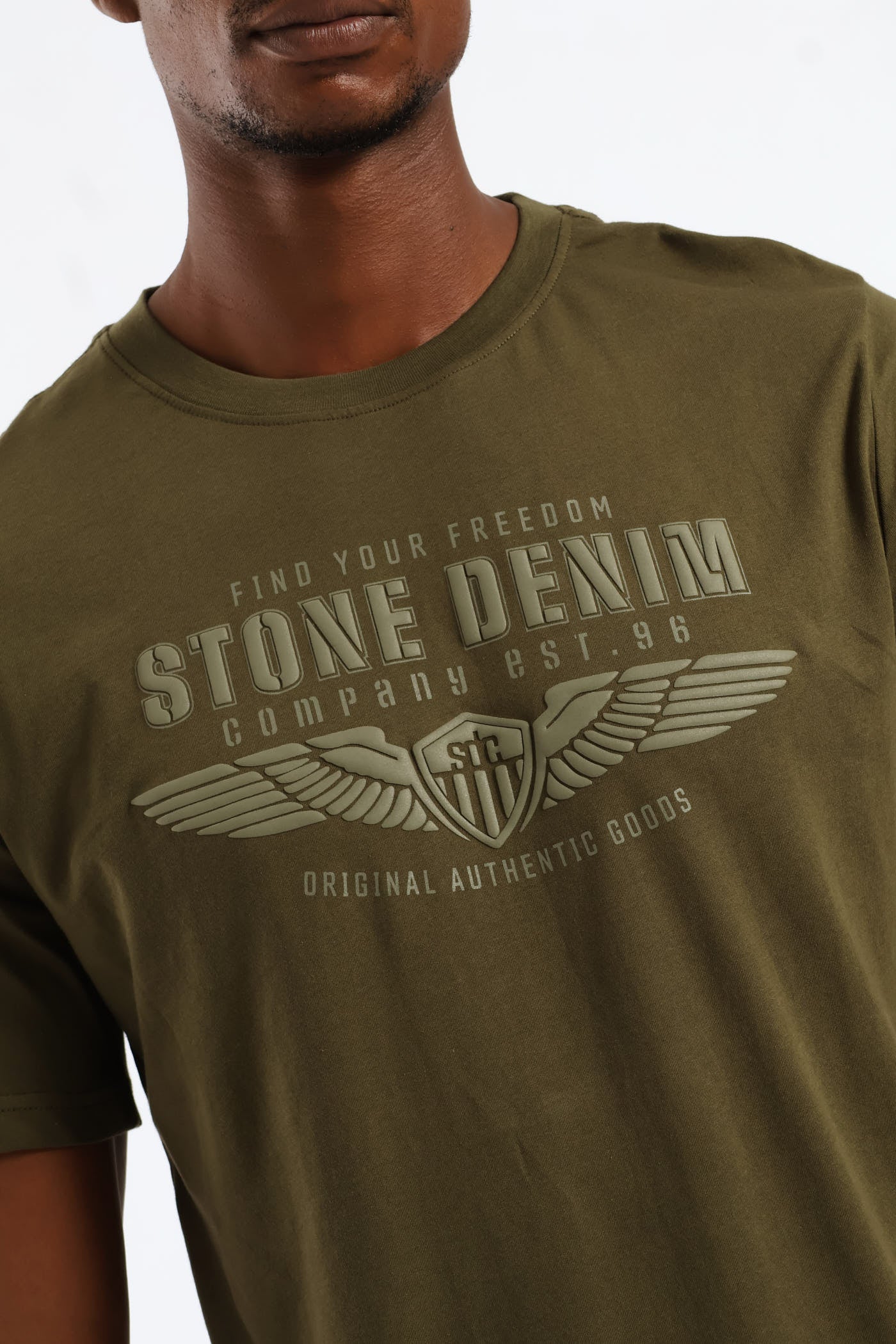 Stone Denim Wings Tee - Olive - Image 2