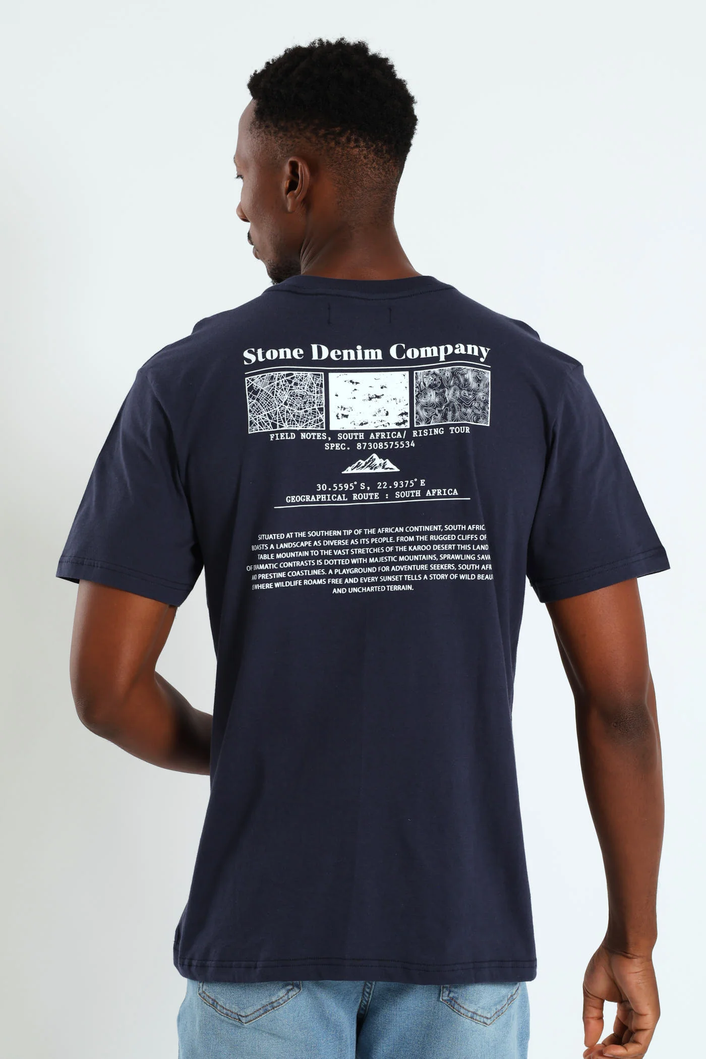 Geographical Front & Back Print Tee - Navy - Image 2