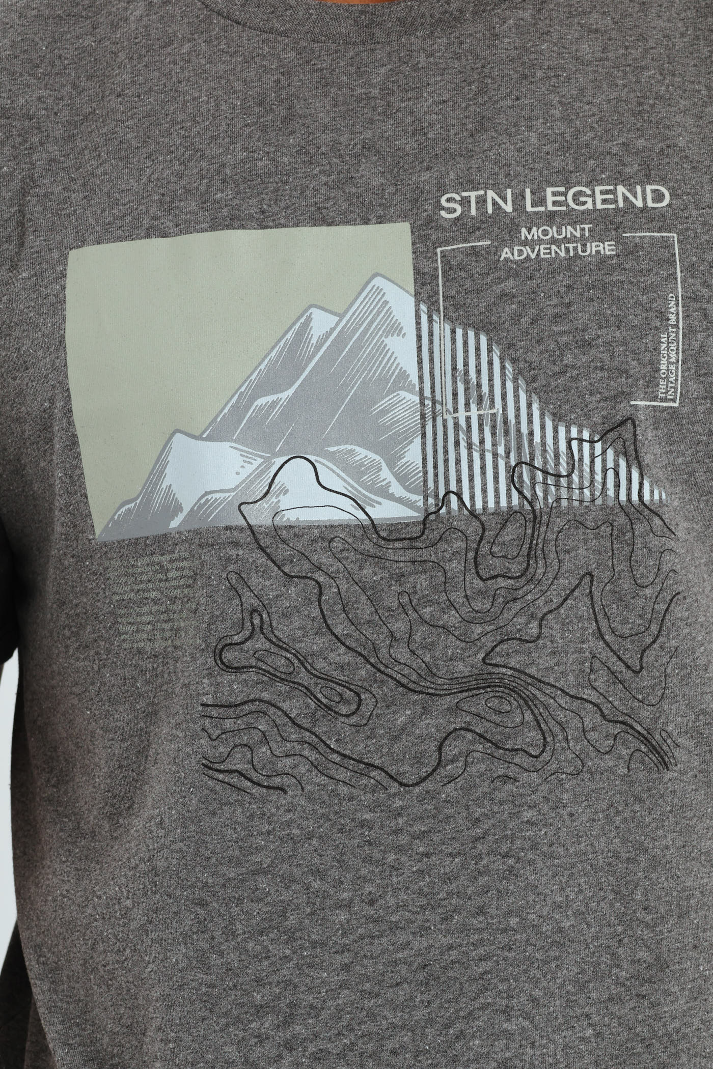Stone Legend Geo Print Tee - Charcoal Melange - Image 2