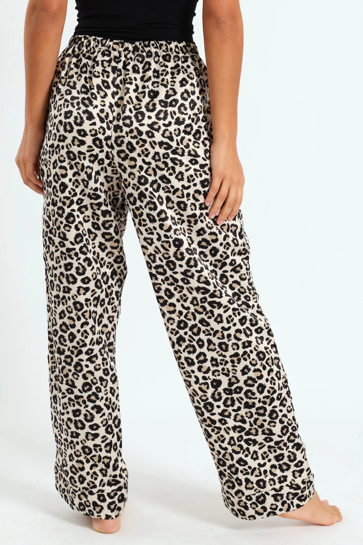 Straight Leg Animal Print Satin Pant - Black/Brown - Image 3