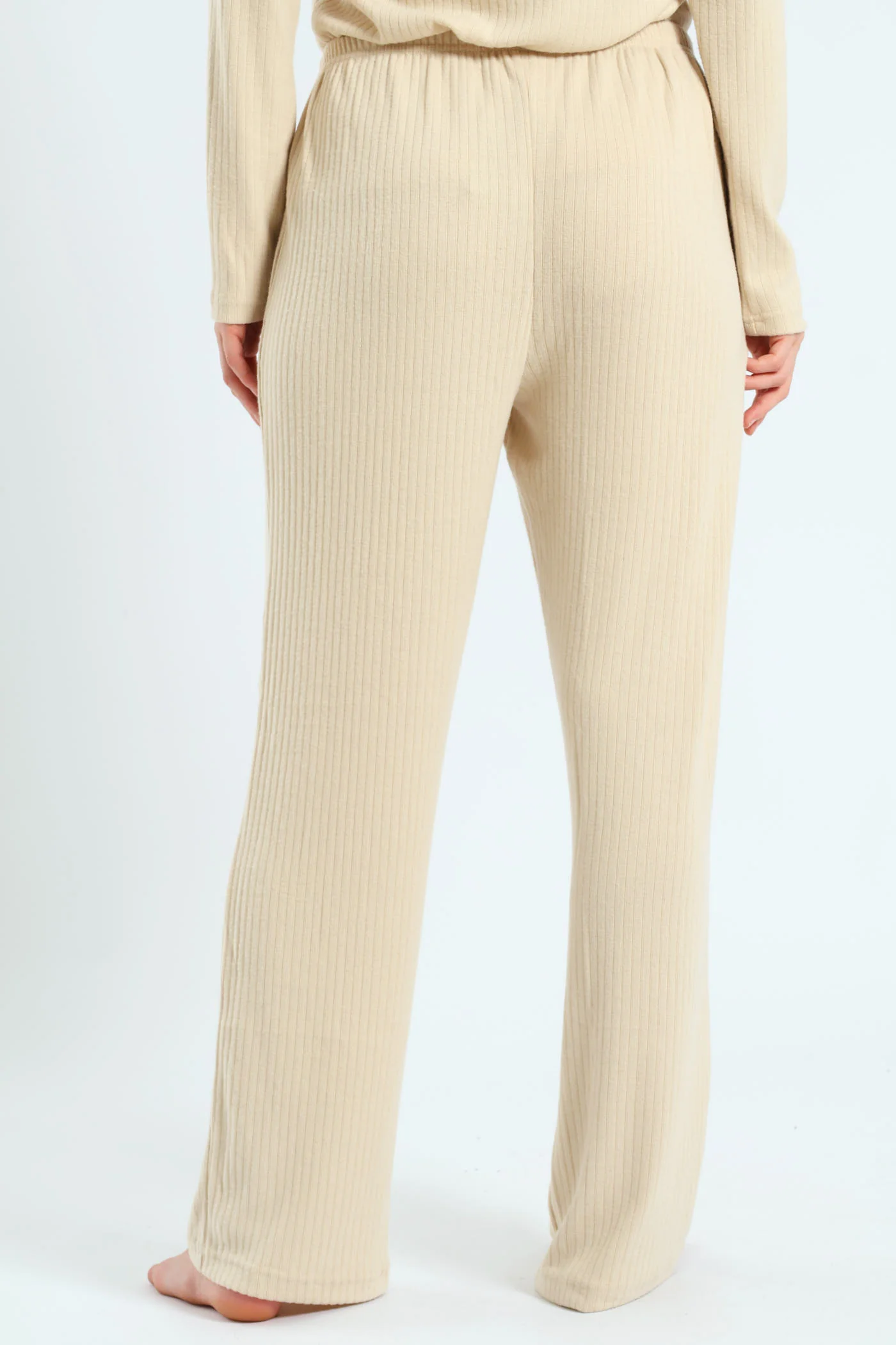 Straight Leg Brushed Rib Pant - Beige - Image 4