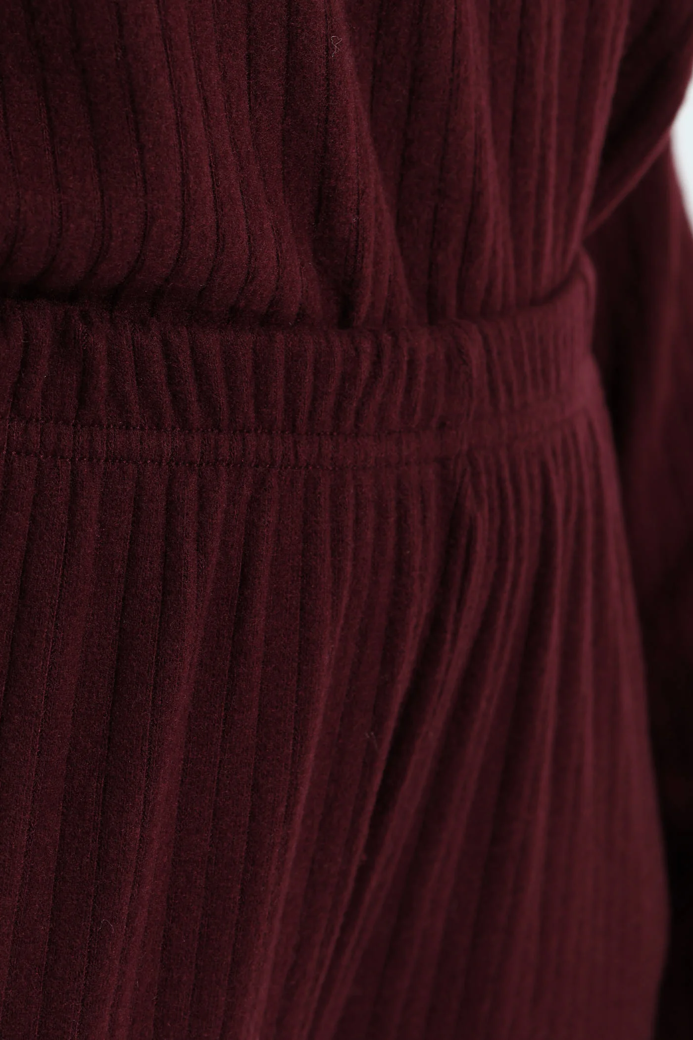 Straight Leg Brushed Rib Pants - Wine - Image 2