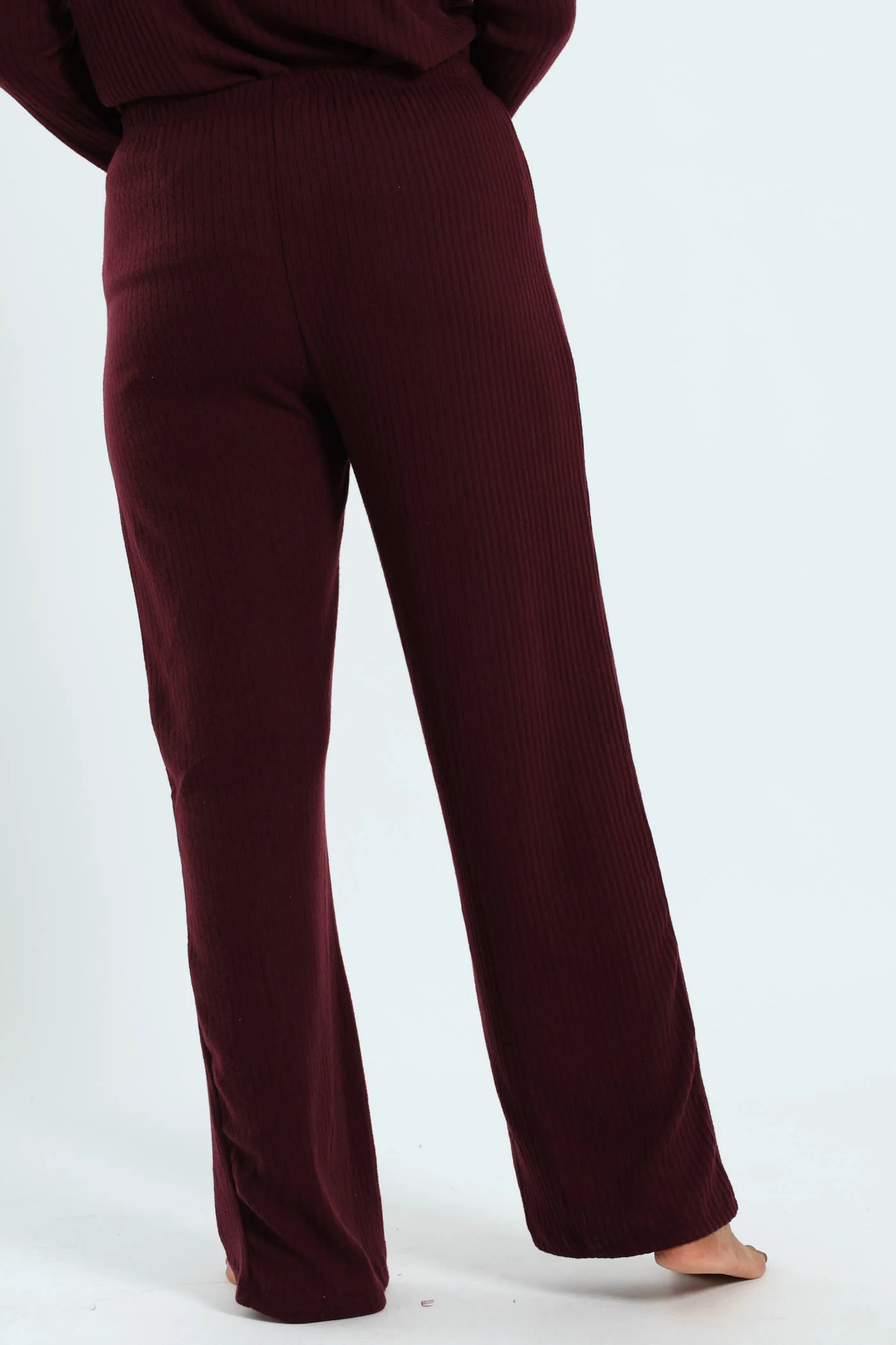 Straight Leg Brushed Rib Pants - Wine - Image 4