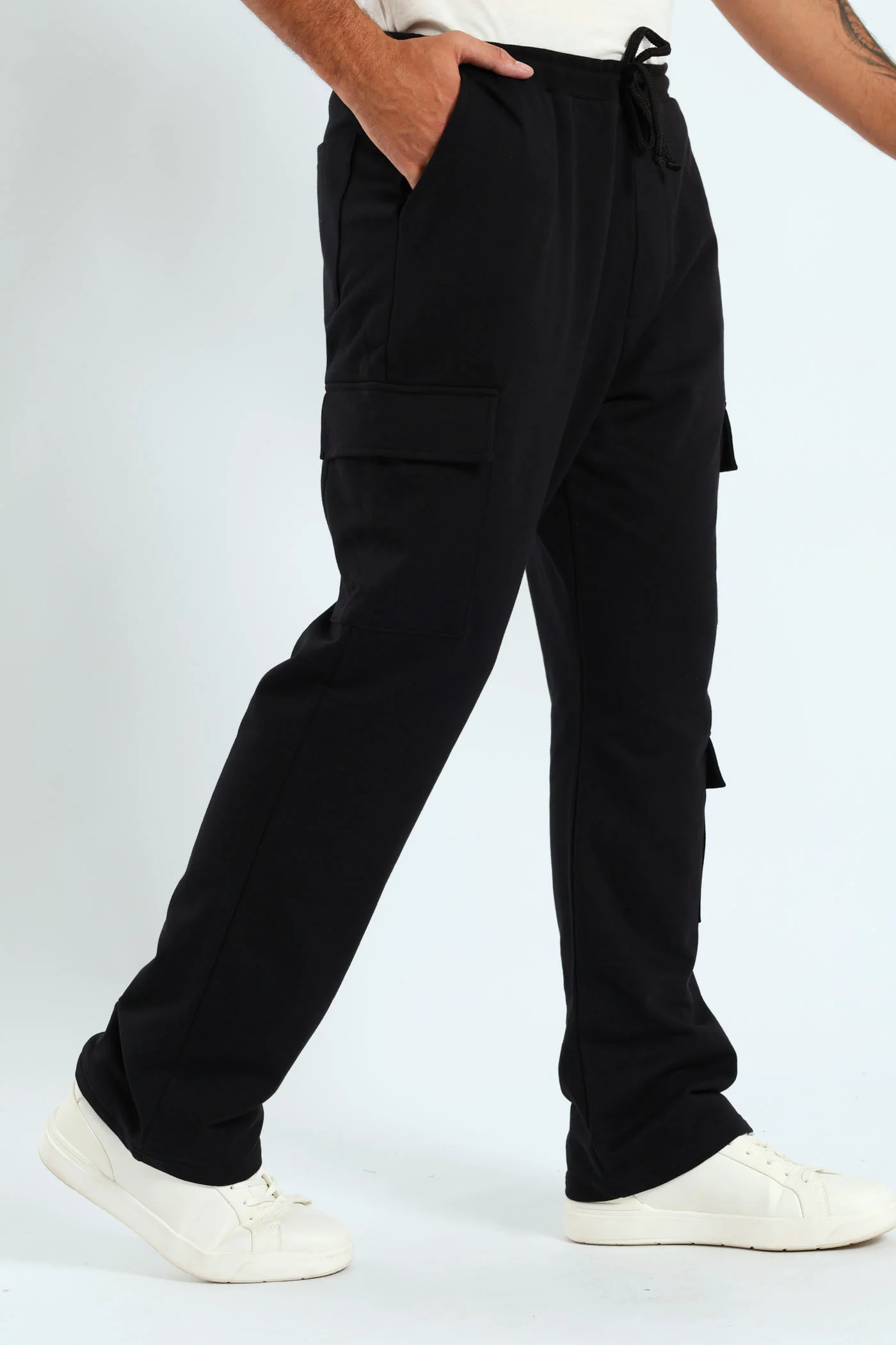 Straight Leg Cargo Fleece Jogger - Black - Image 2