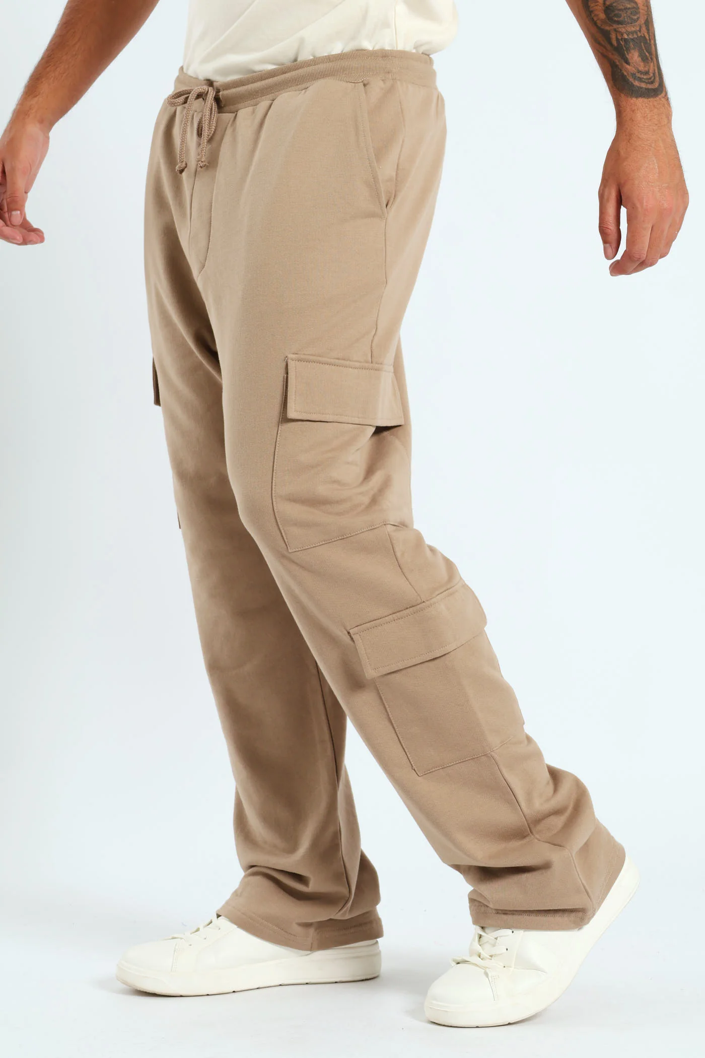 Straight Leg Cargo Fleece Jogger - Stone - Image 2