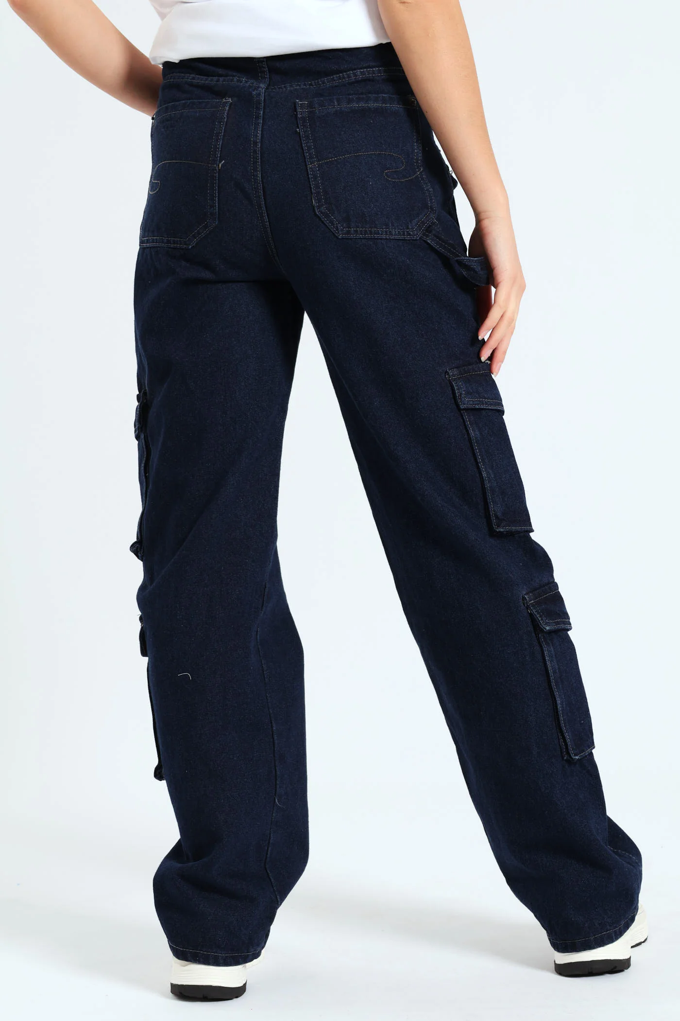 Straight Leg High Rise Cargo Jean - Mid Blue - Image 4