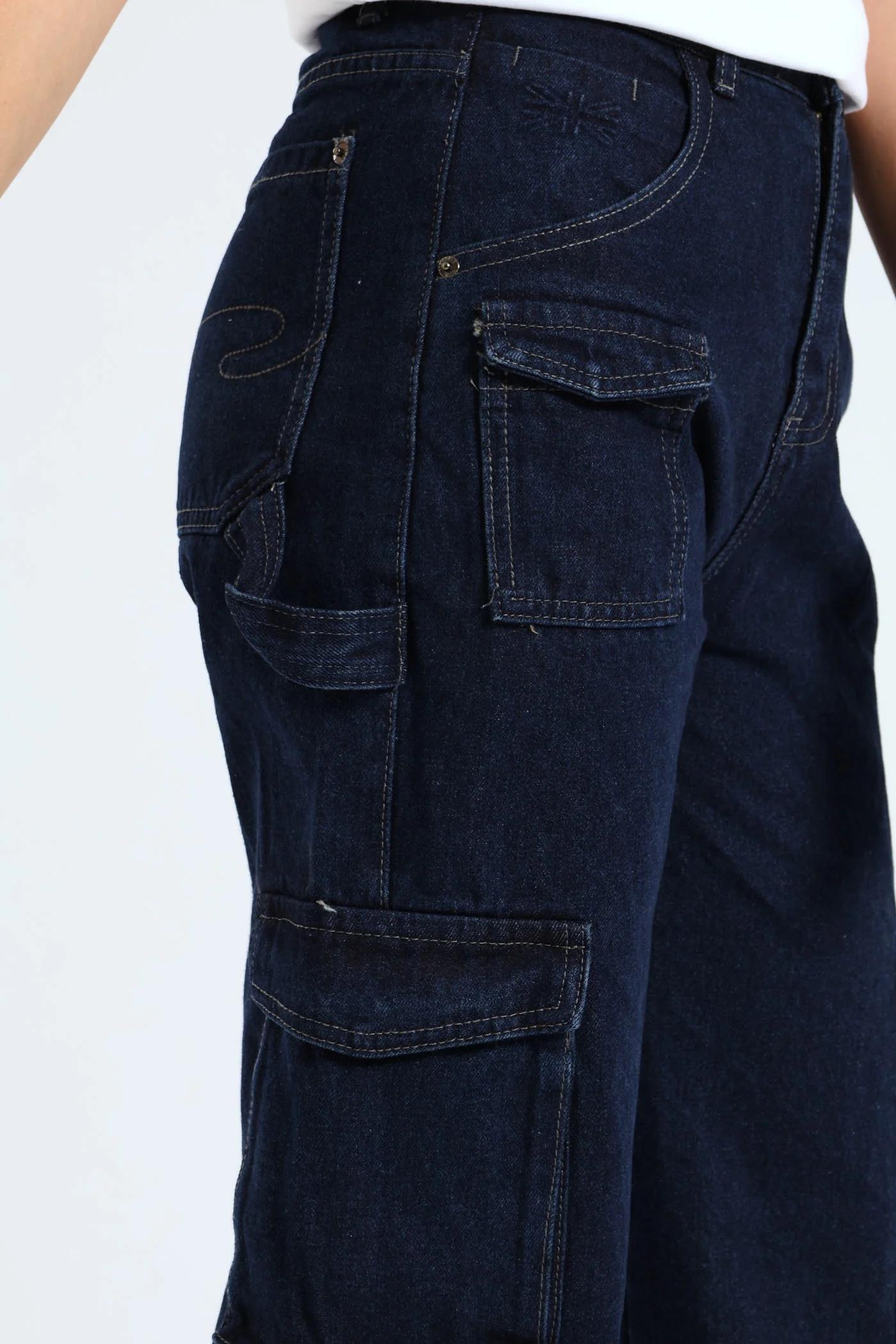 Straight Leg High Rise Cargo Jean - Mid Blue - Image 5