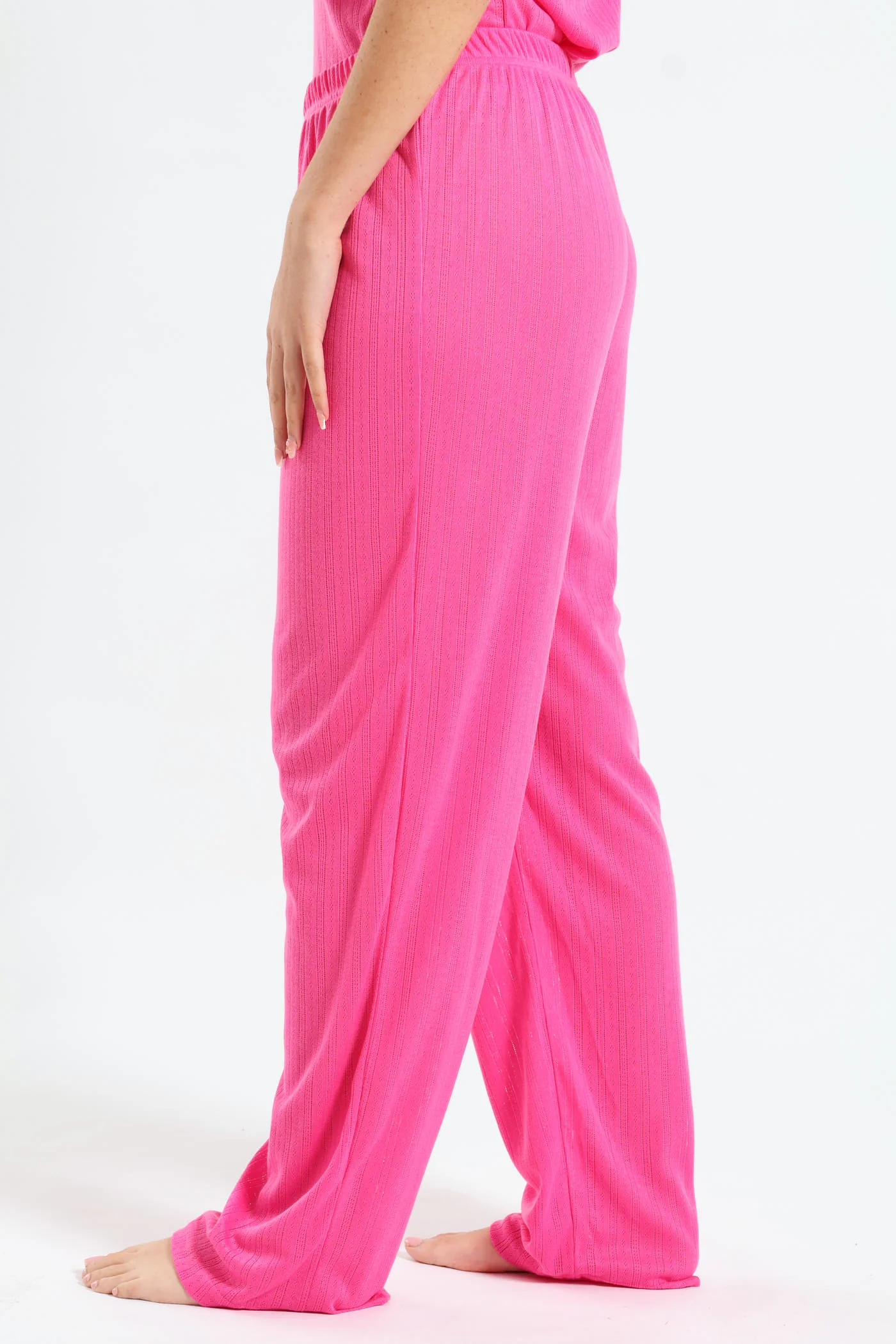 Straight Leg Pointelle Pant - Pink - Image 3