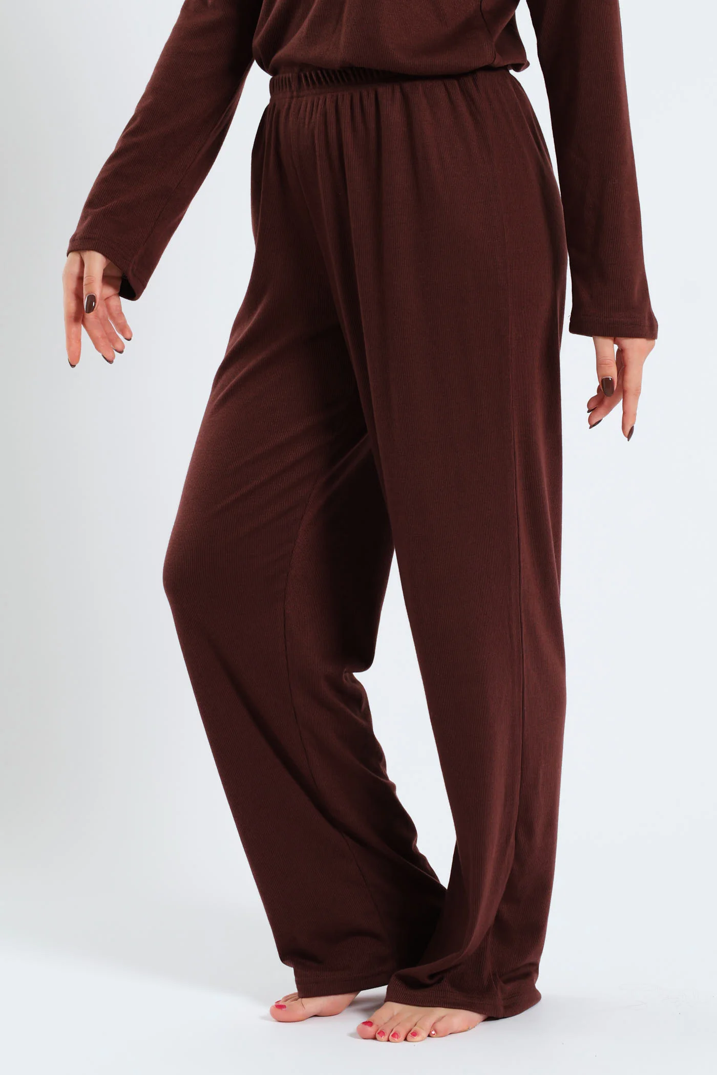 Straight Leg Rib Knit Pant - Brown - Image 3