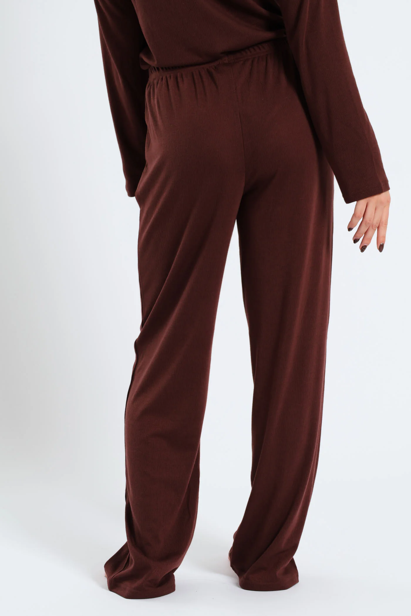 Straight Leg Rib Knit Pant - Brown - Image 4