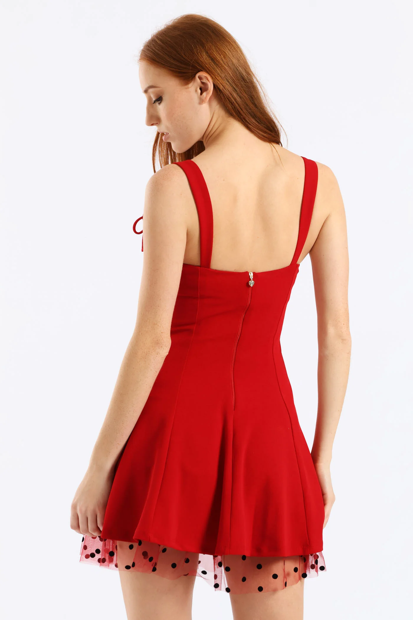 Straight Neckline Bow Detail Mini Dress - Red - Image 10