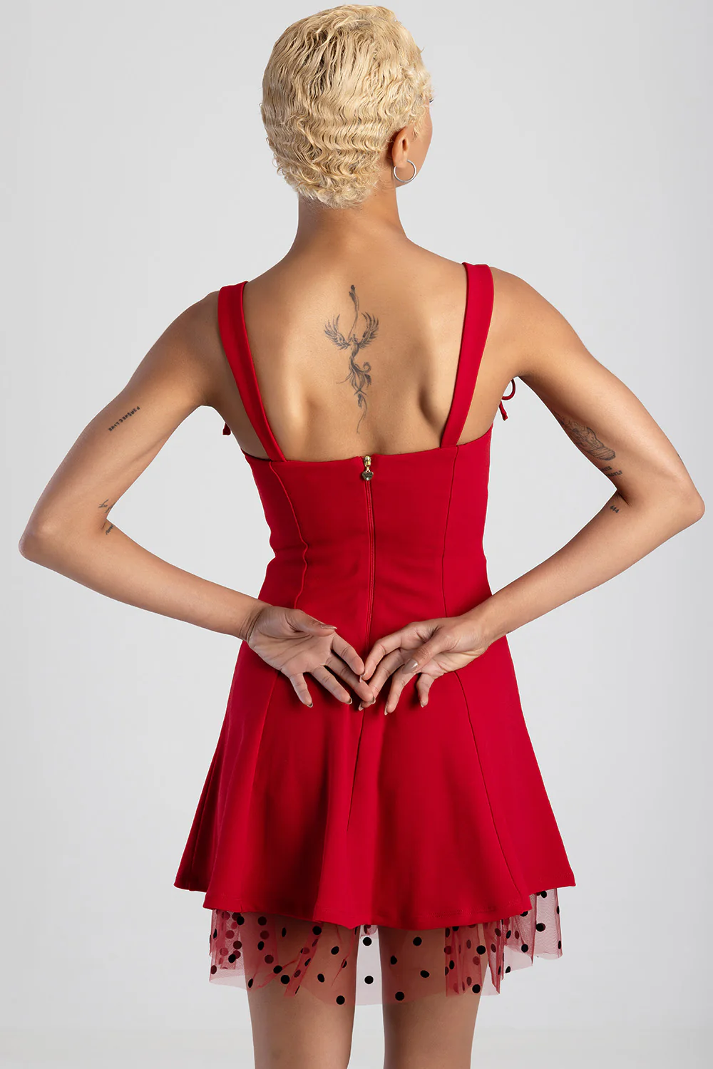 Straight Neckline Bow Detail Mini Dress - Red - Image 2
