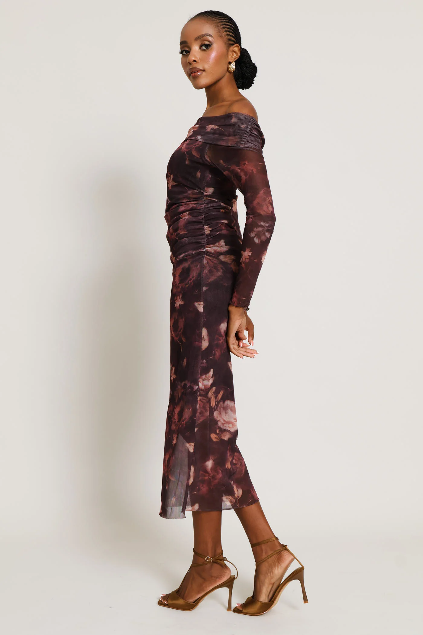 Off Shoulder Mesh Maxi Dress - Plum - Image 4