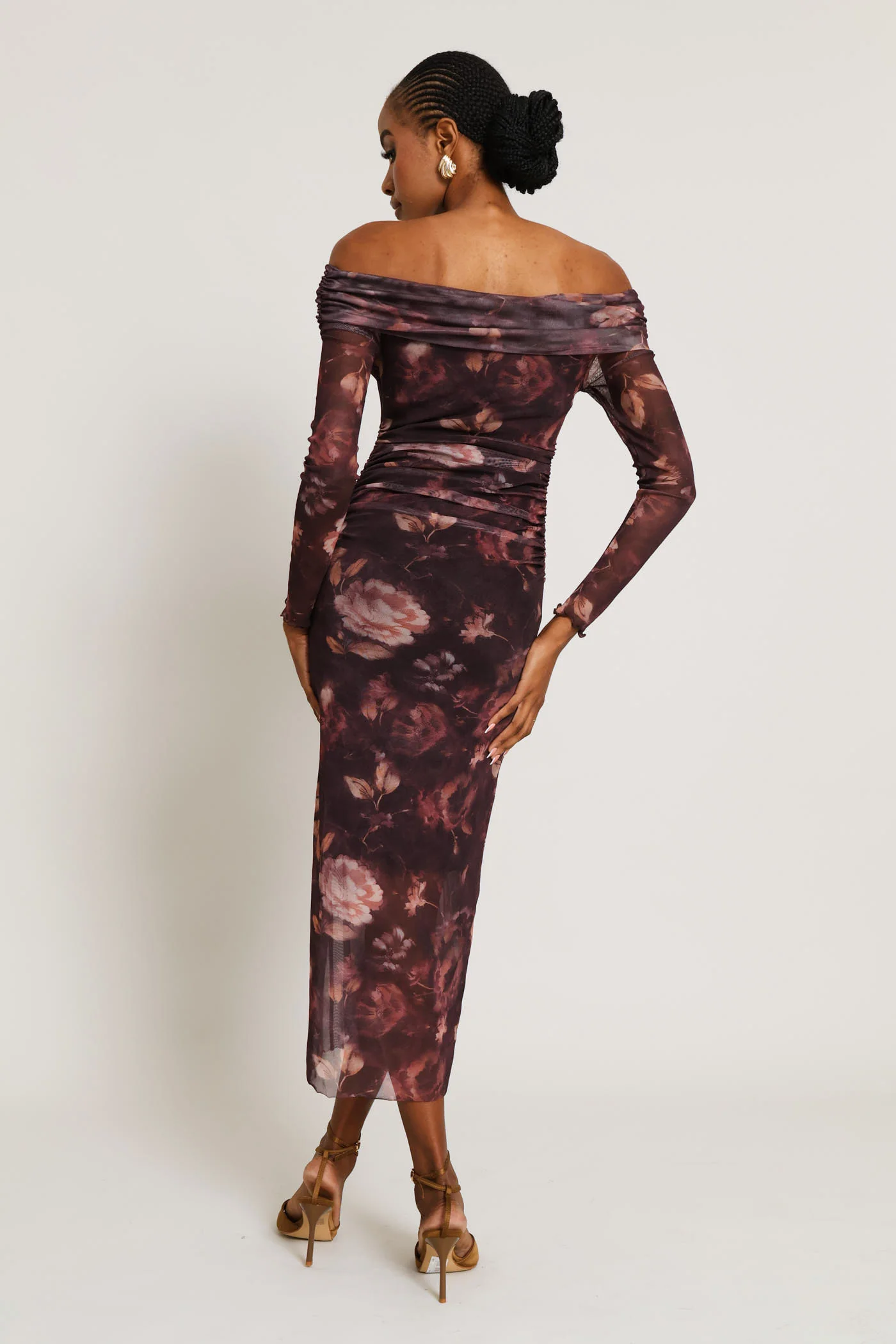 Off Shoulder Mesh Maxi Dress - Plum - Image 5