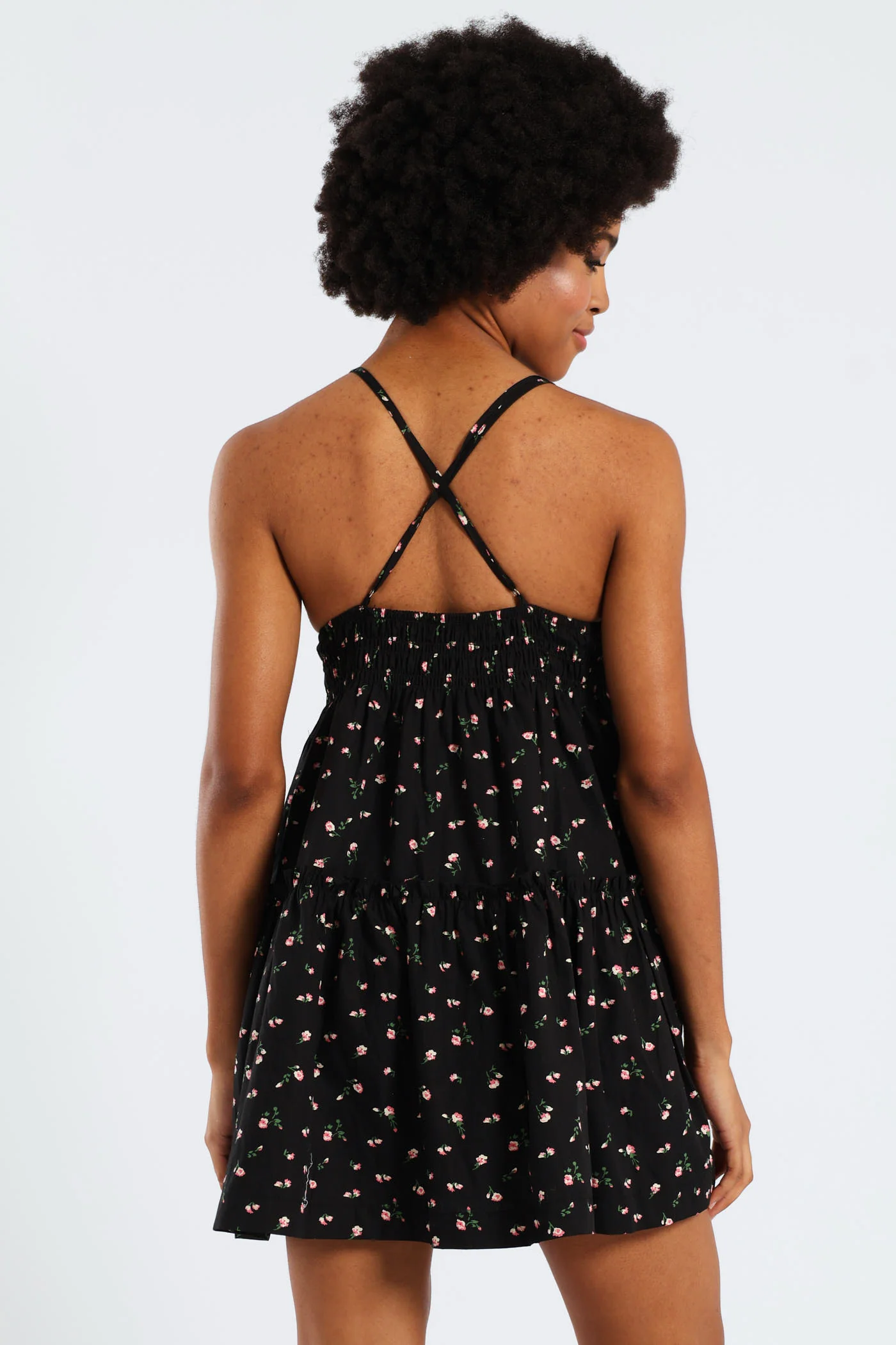 Strappy Babydoll Tiered Dress - Black - Image 2