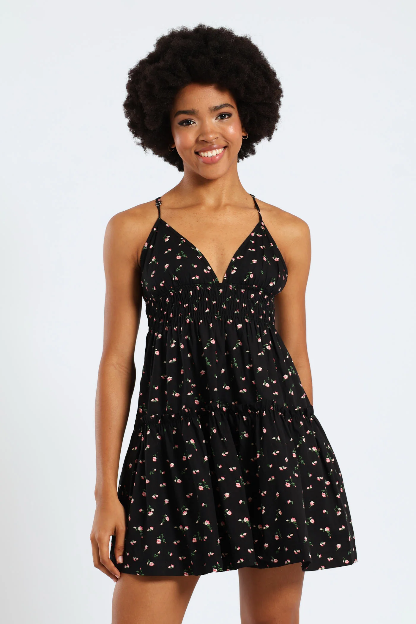 Strappy Babydoll Tiered Dress - Black - Image 4