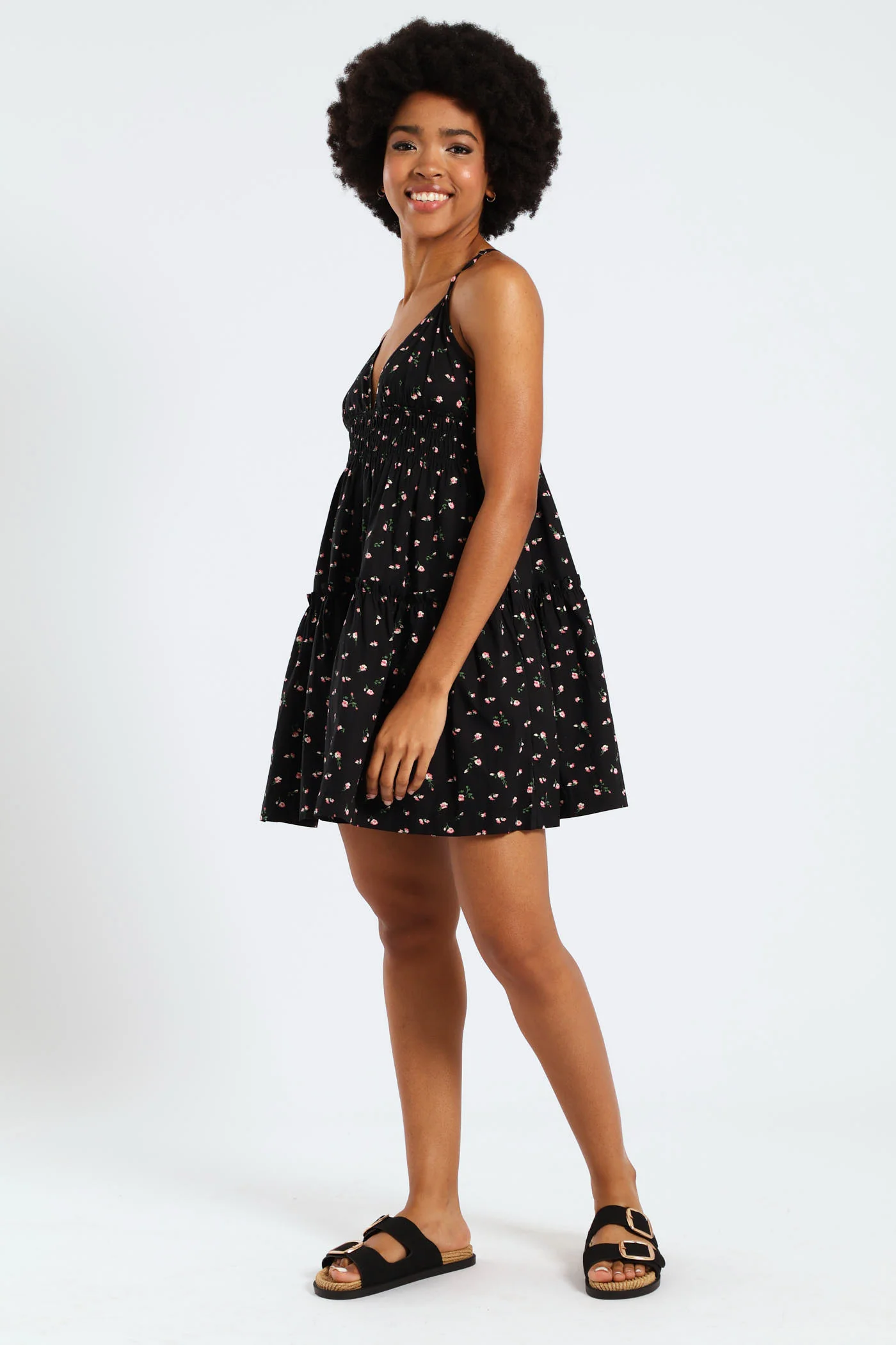 Strappy Babydoll Tiered Dress - Black - Image 5