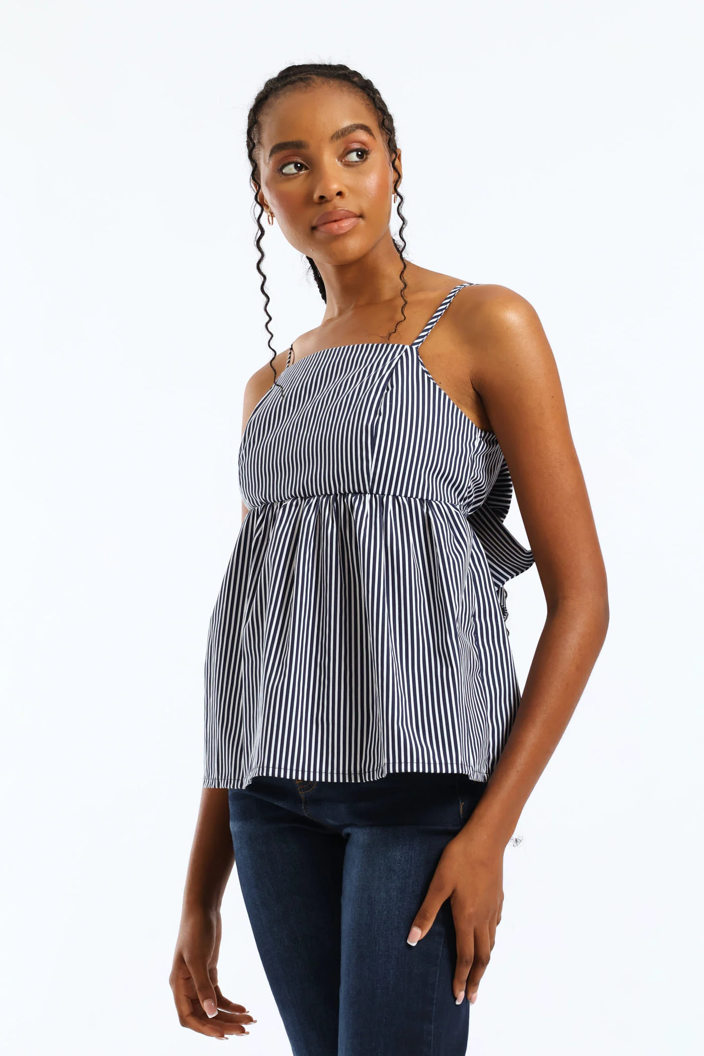 Strappy Back Babydoll Top - Navy/White - Image 4