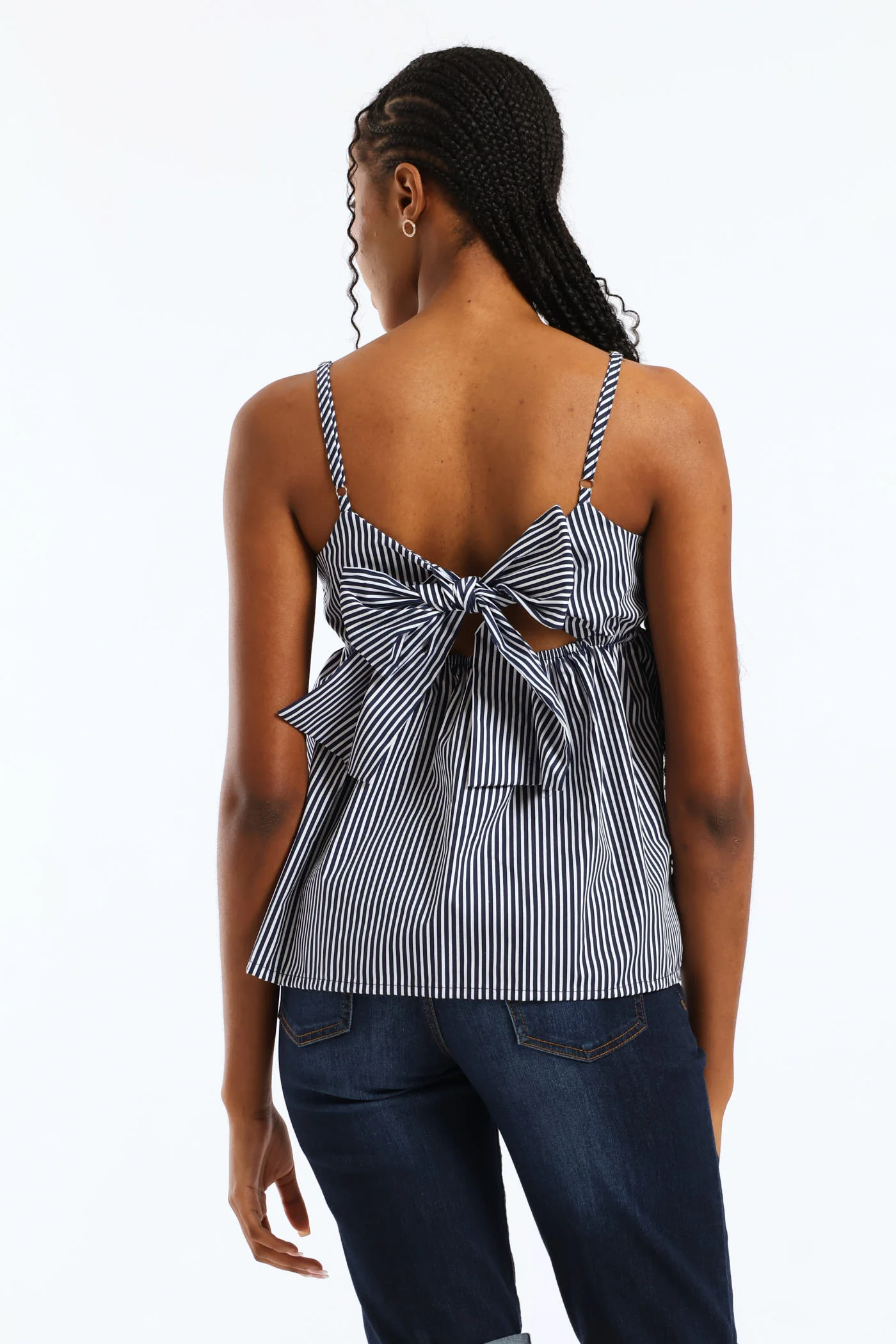 Strappy Back Babydoll Top - Navy/White - Image 5