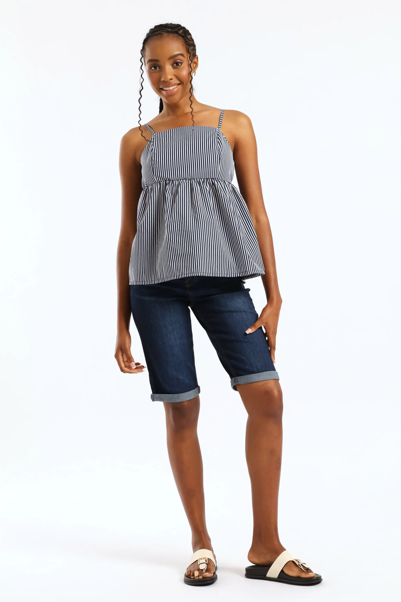 Strappy Back Babydoll Top - Navy/White - Image 6