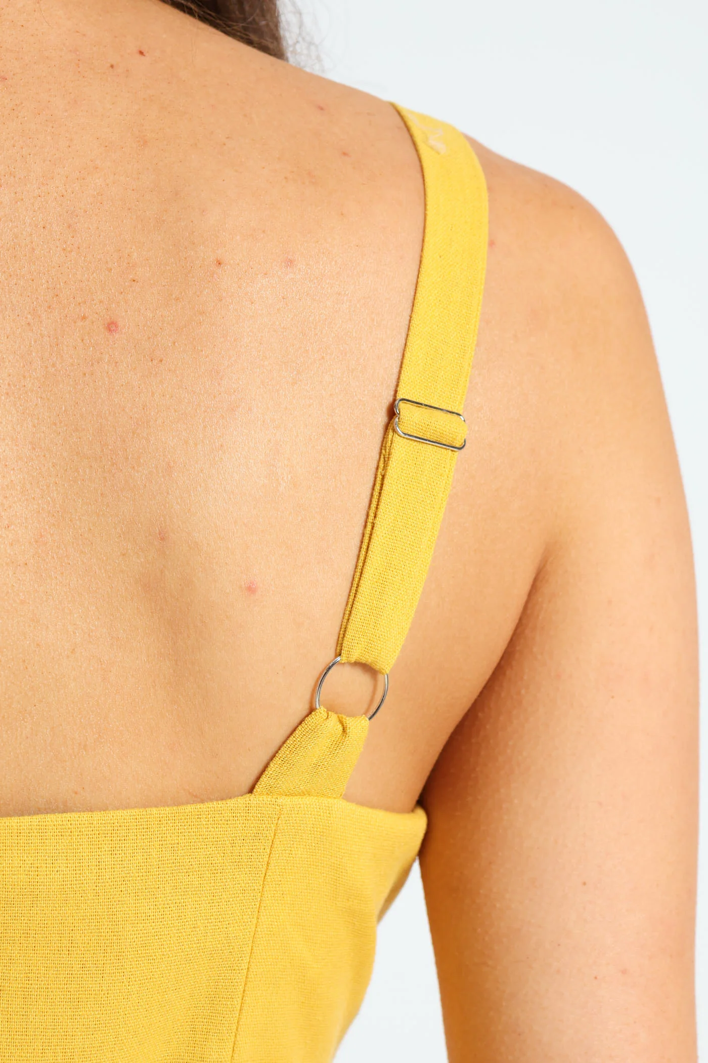 Strappy Belted Pleated Slit Midi Dress - Mustard - Image 7