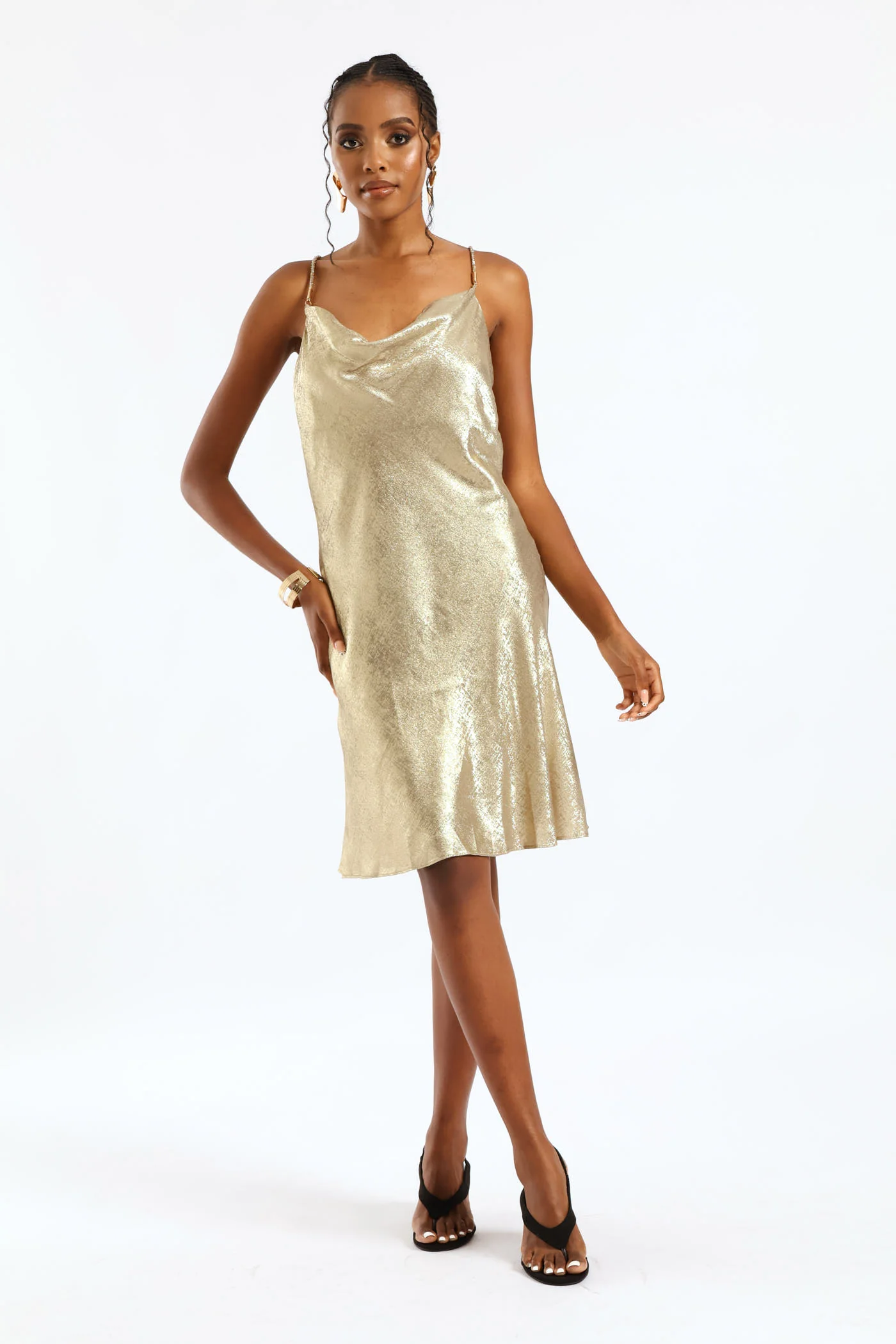 Strappy Bling Mini Slip Dress - Gold - Image 2
