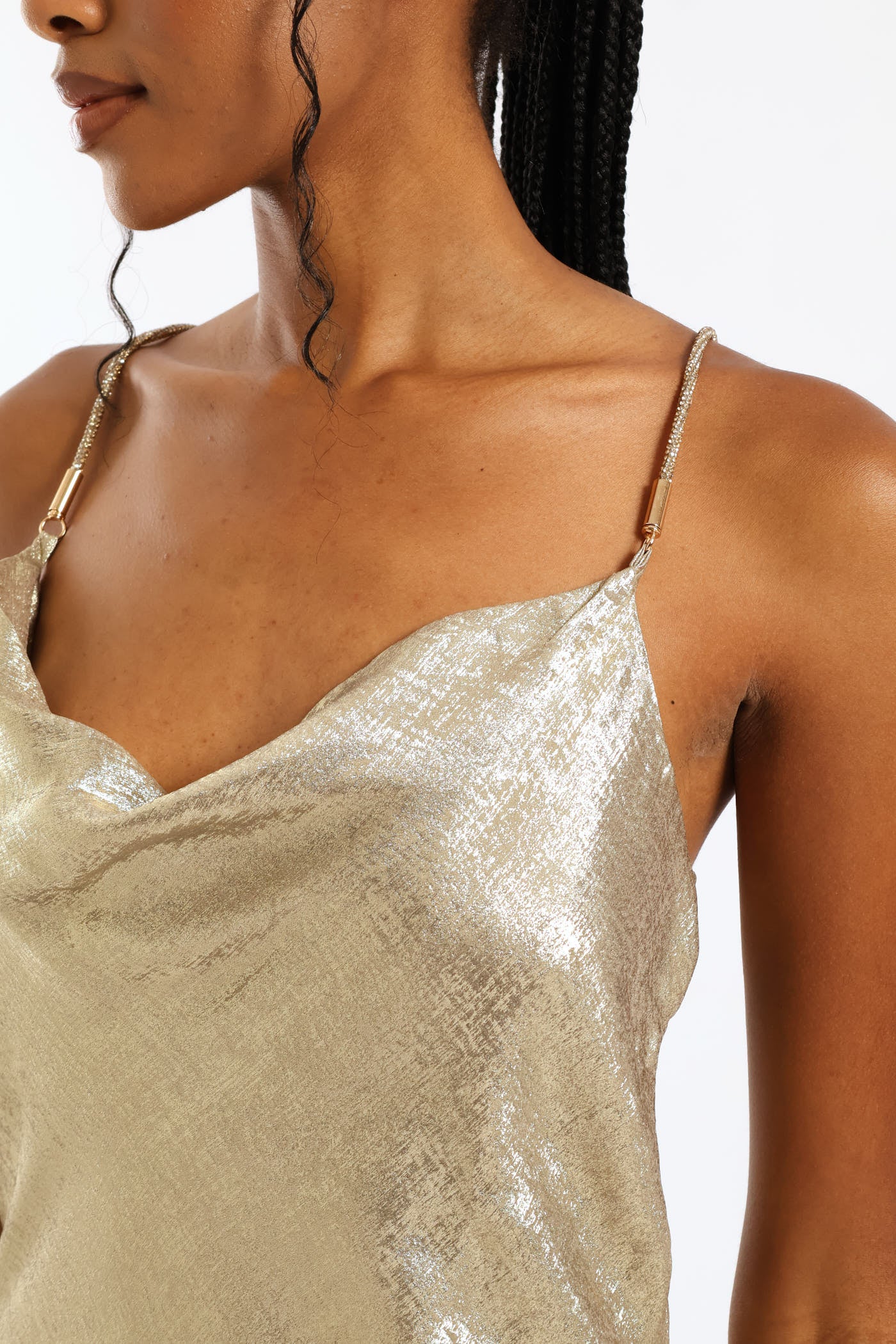 Strappy Bling Mini Slip Dress - Gold - Image 3