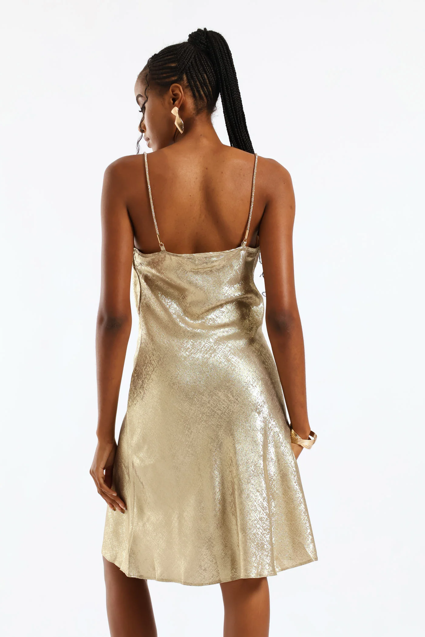 Strappy Bling Mini Slip Dress - Gold - Image 4