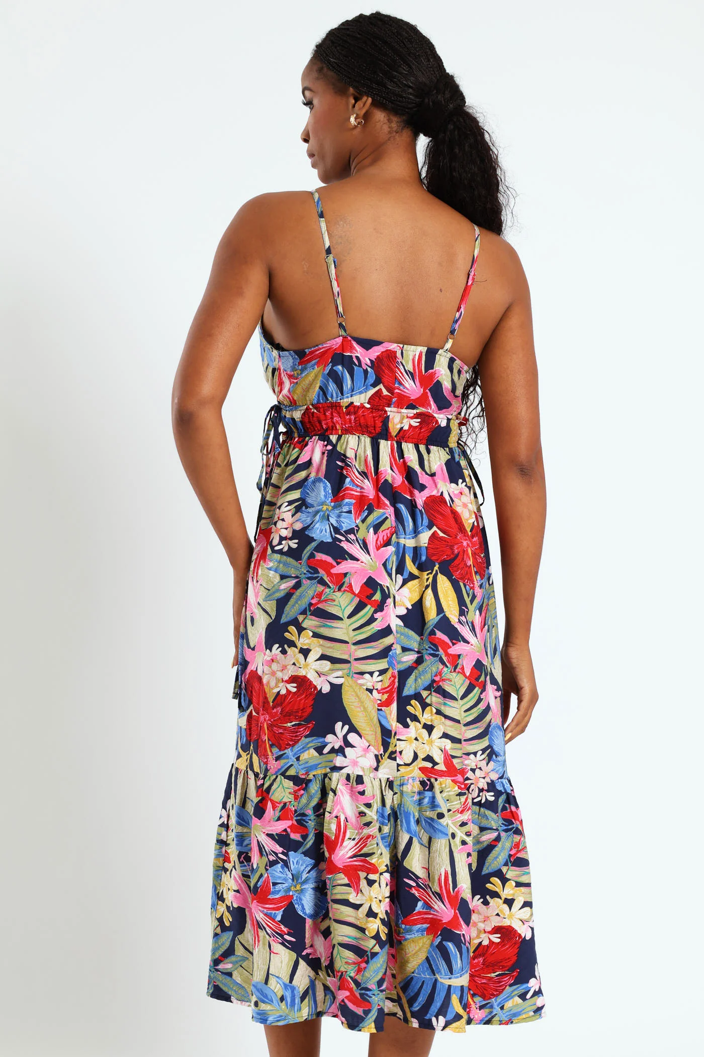 Strappy Double Drawstring Detail Frill Hem Midi Dress - Image 4