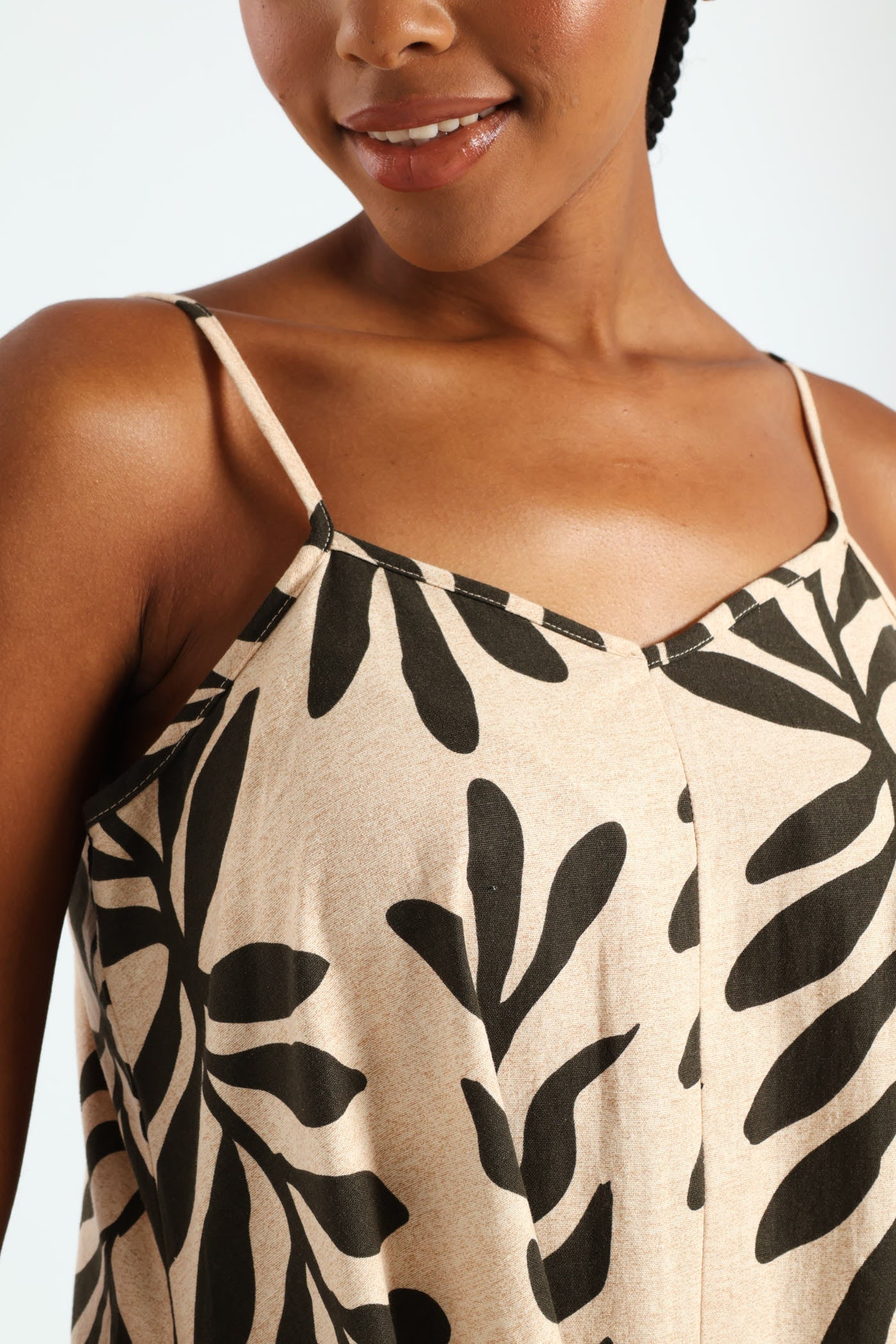 Strappy Double Drawstring Detail Frill Hem Midi Dress - Cream/Black - Image 5