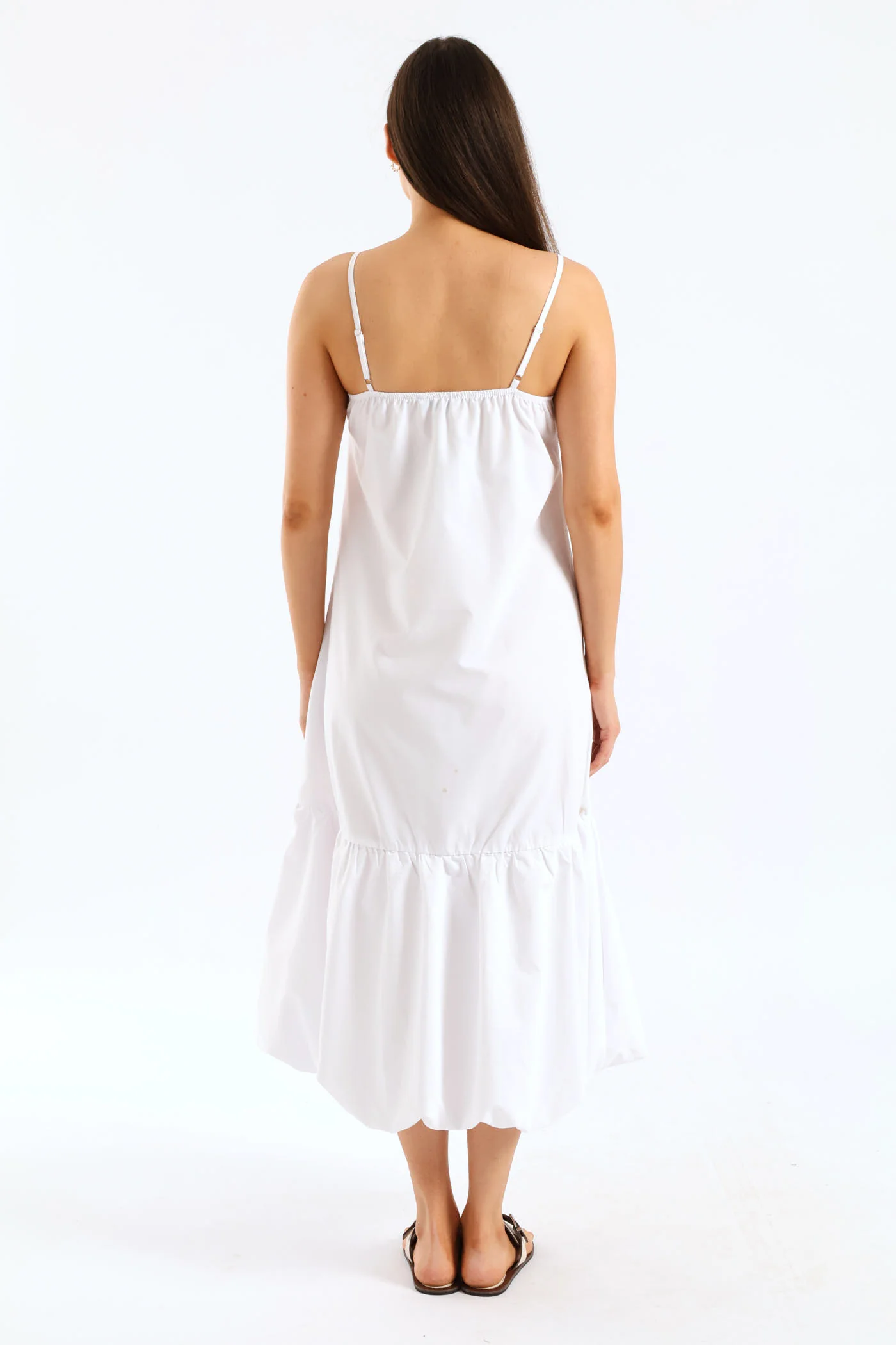 Strappy Drop Bubble Hem Slip Midi Dress - White - Image 5