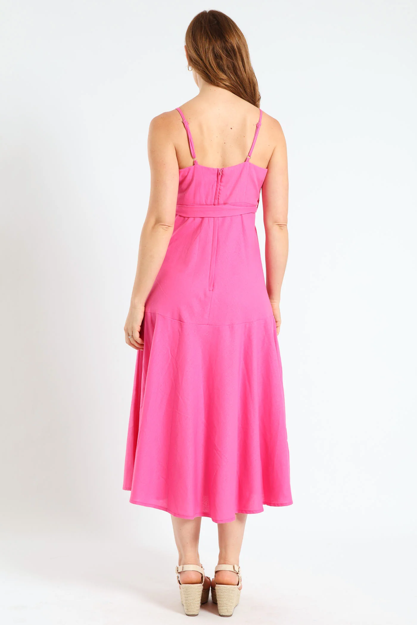 Strappy Fit & Flare Belted Maxi Sundress - Bright Pink - Image 3