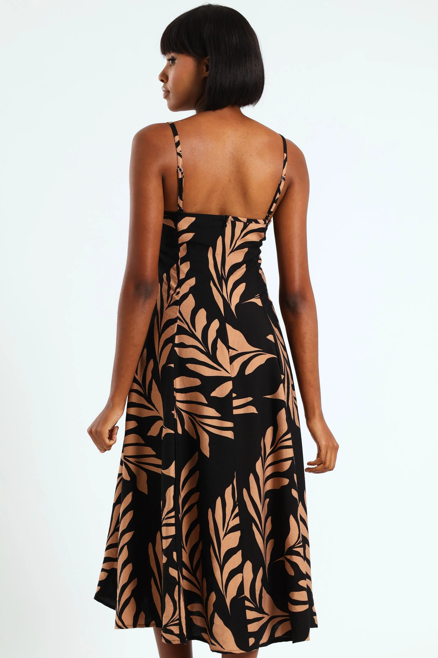 Strappy Fit & Flare Panelled Slip Dress - Black/Brown - Image 2