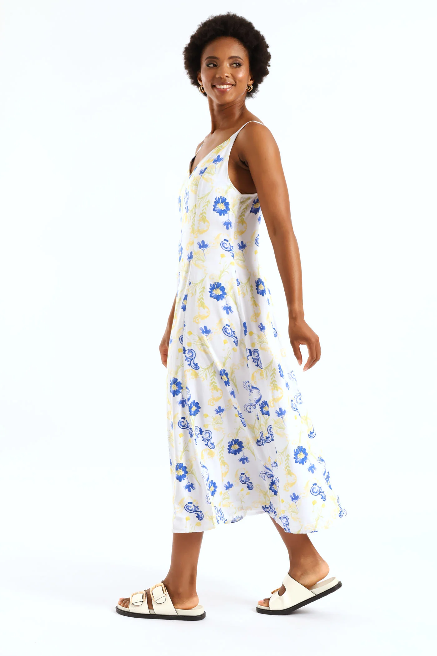 Strappy Fit & Flare Panelled Slip Midi Dress - Multi - Image 4