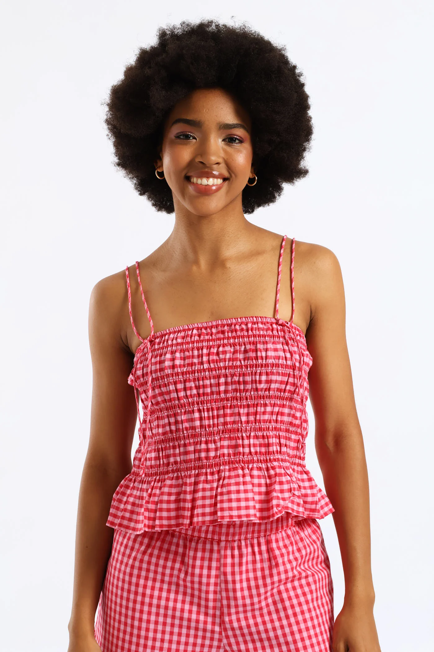 Strappy Gingham Smock Top - Pink - Image 2