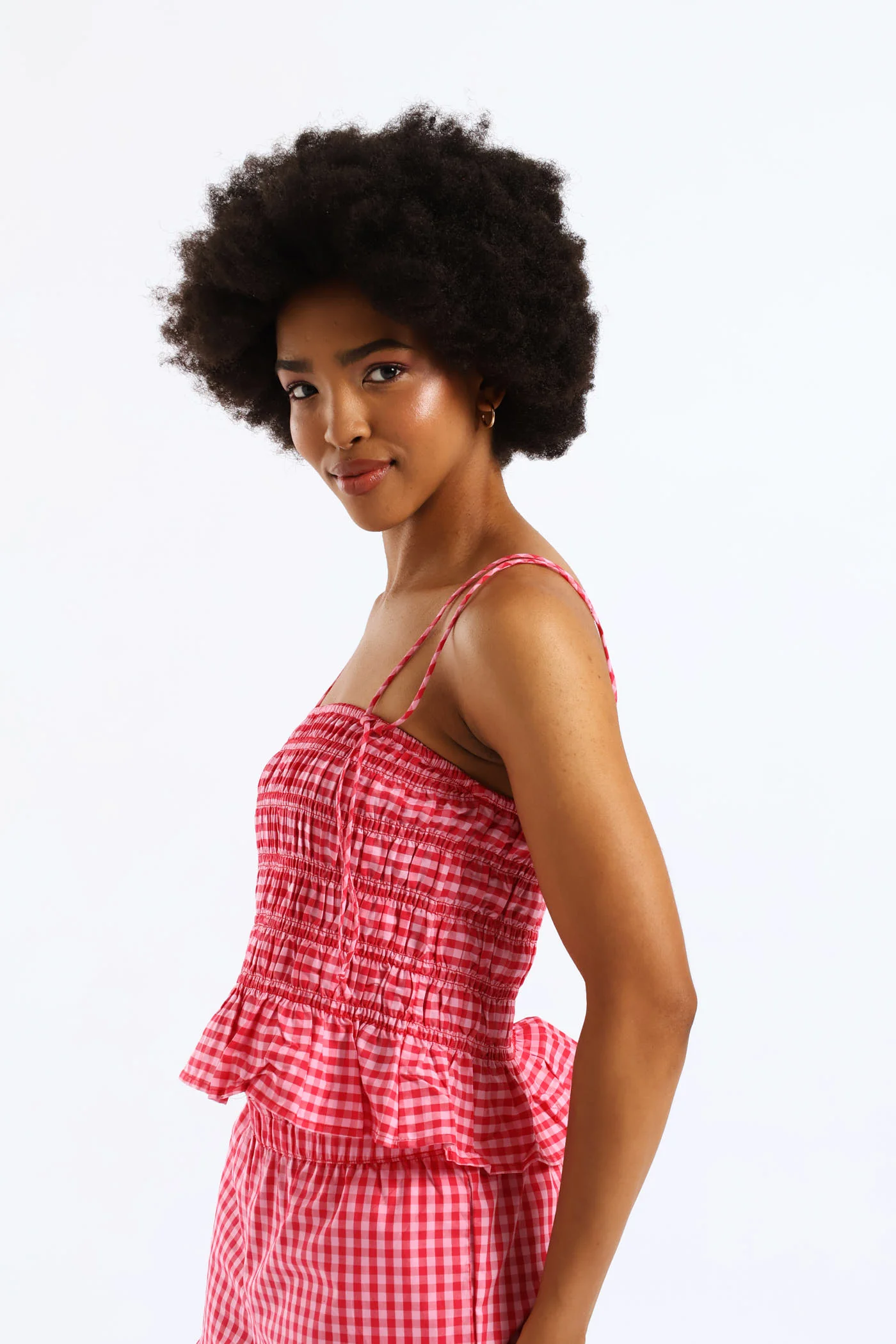 Strappy Gingham Smock Top - Pink - Image 3