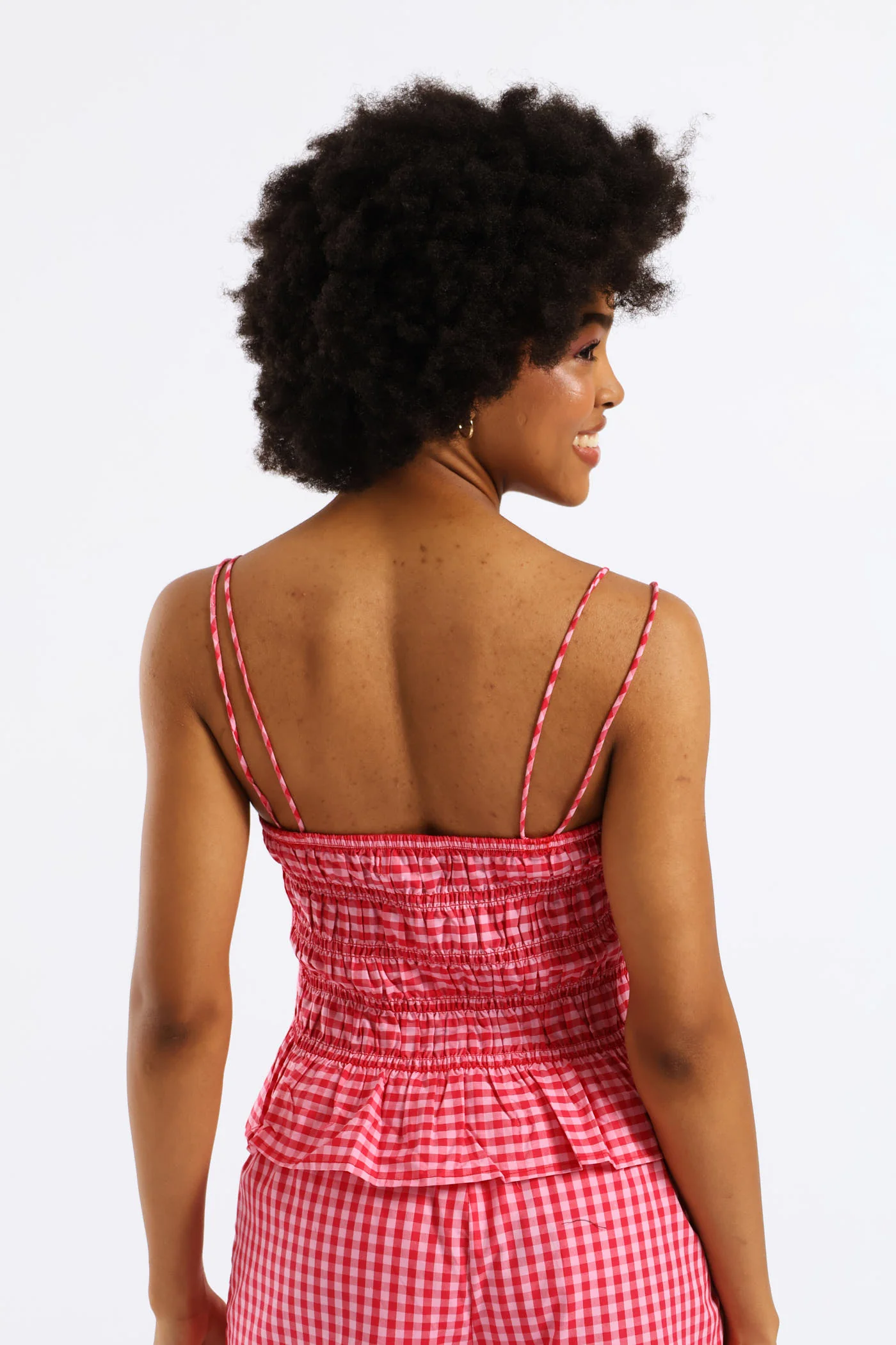 Strappy Gingham Smock Top - Pink - Image 4
