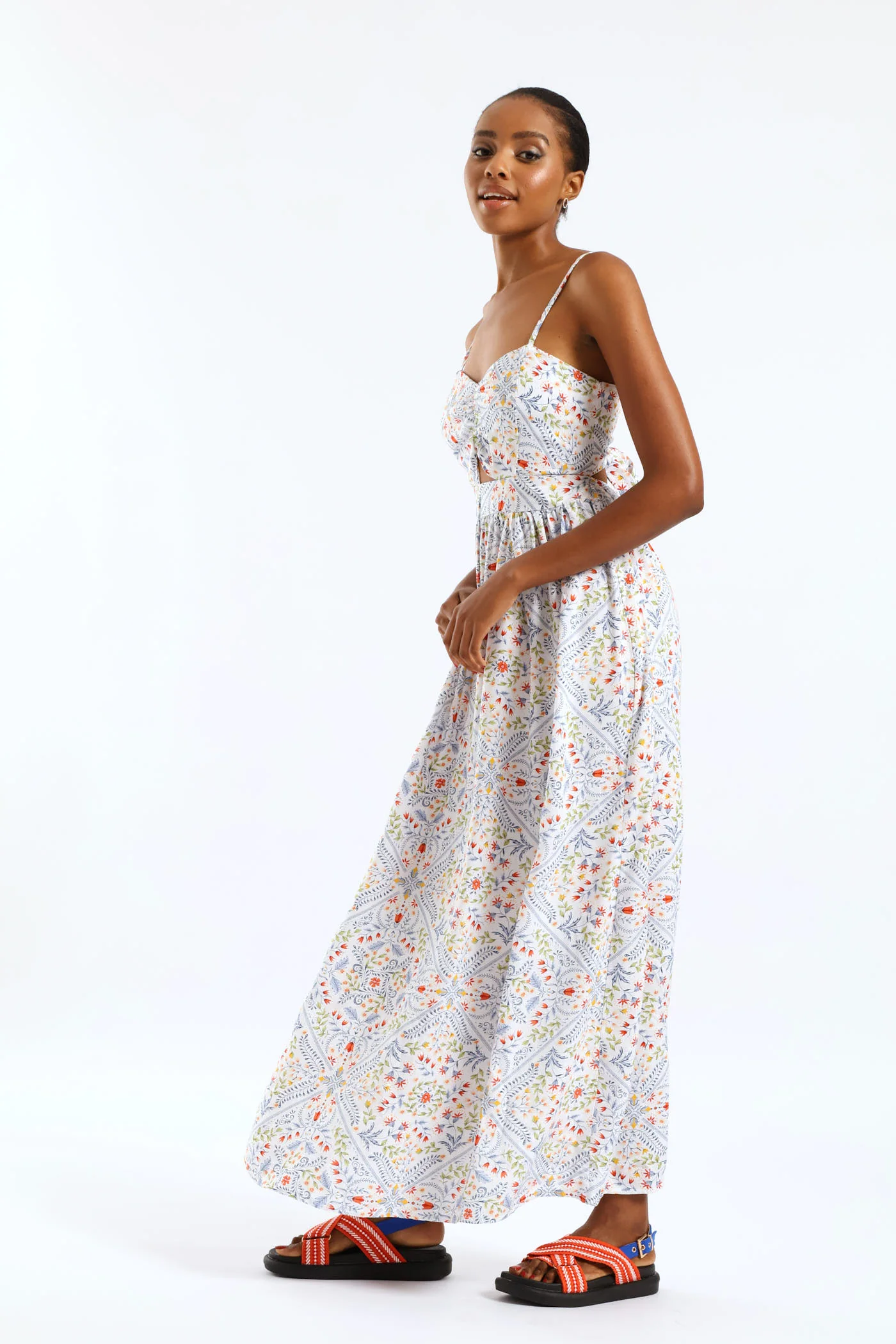 Strappy Peekaboo Tie-Back Maxi Dress - Multi - Image 3