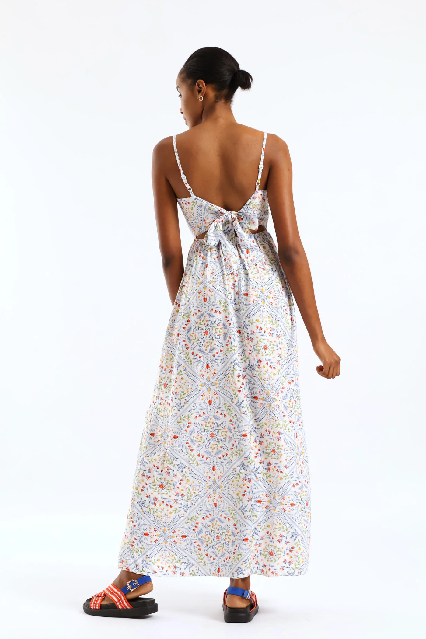 Strappy Peekaboo Tie-Back Maxi Dress - Multi - Image 4