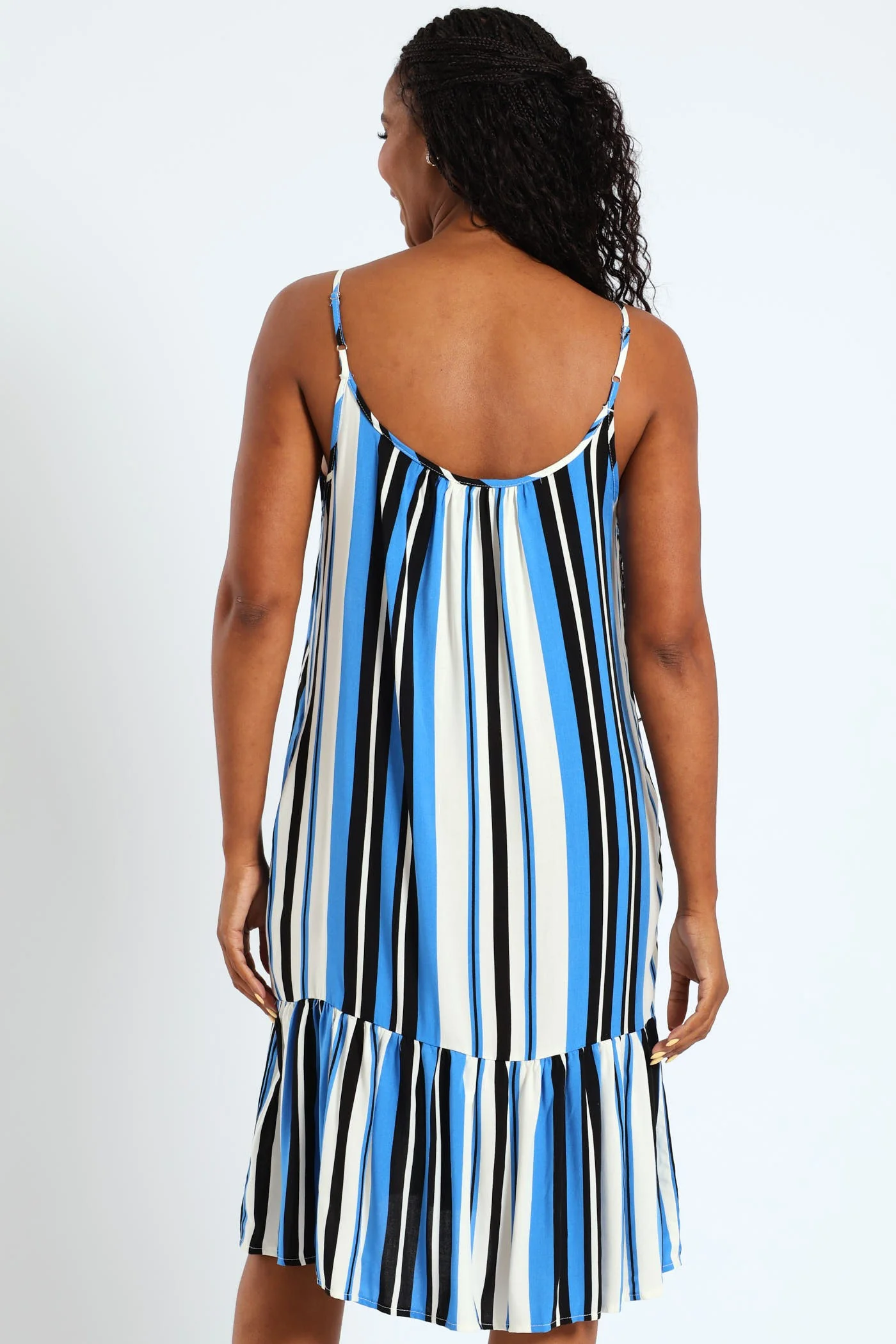 Strappy Peplum Hem Mini Dress - White/Blue - Image 2